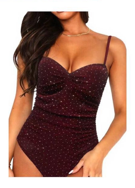 MVD Clothes Bordeaux velvet body met strass