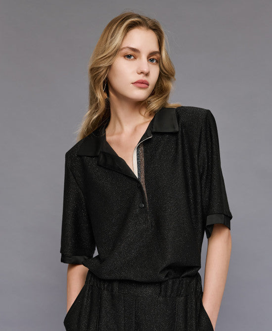 Access Lurex Blouse with Satin Collar