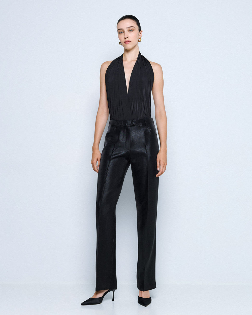 Access High-Waist Pants with Glossy Finish black