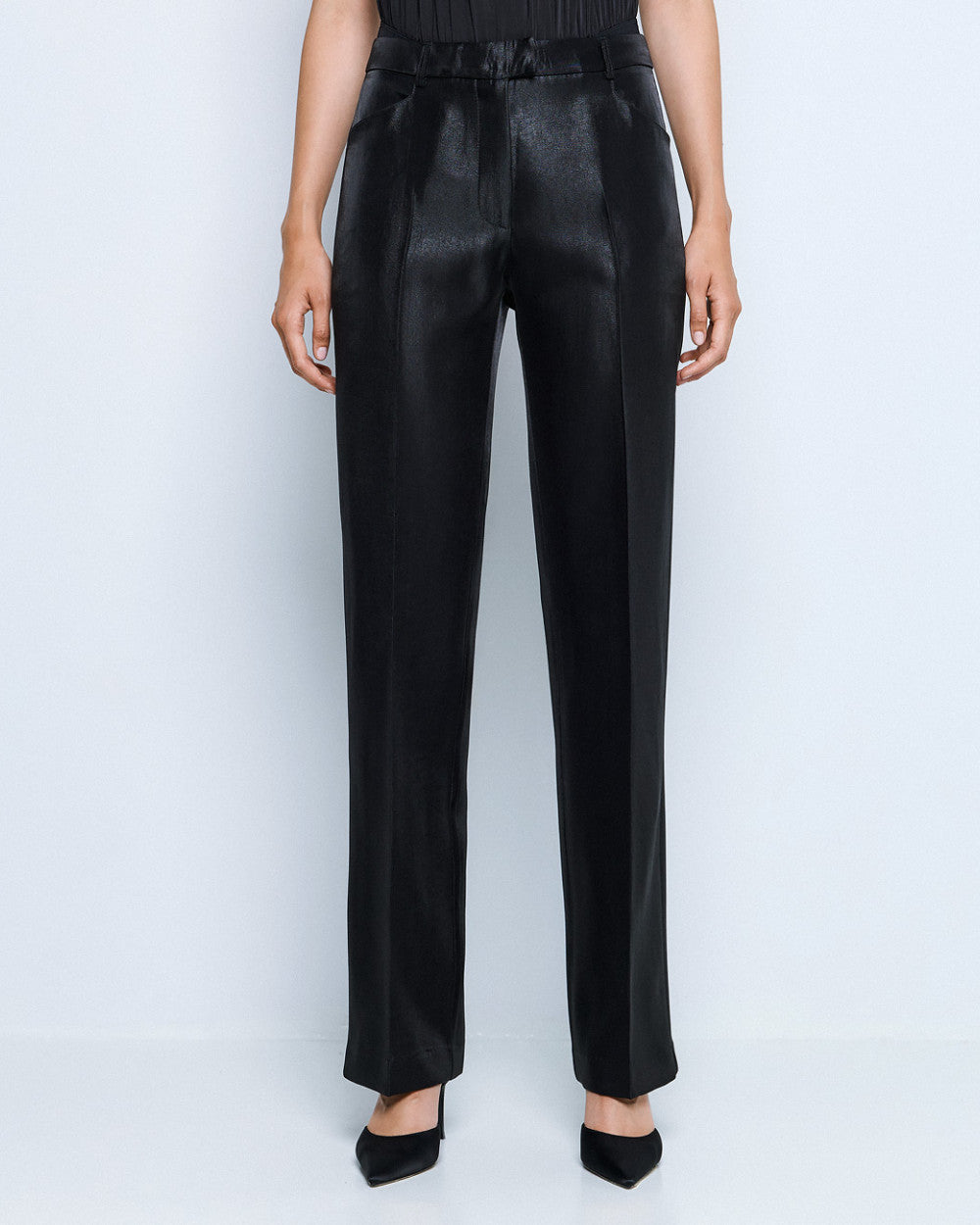 Access High-Waist Pants with Glossy Finish black