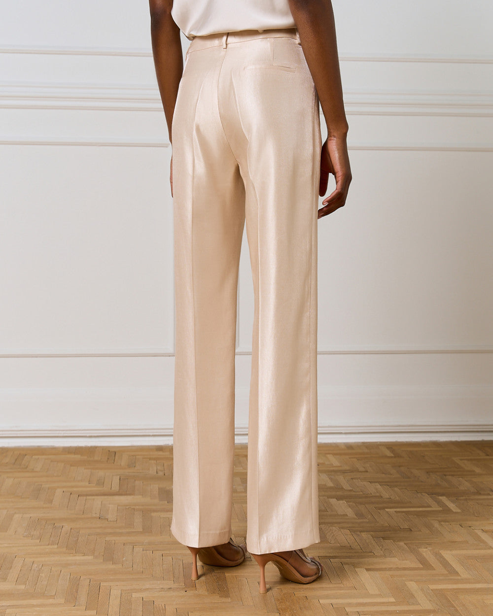 Access High-Waist Pants with Glossy Finish beige