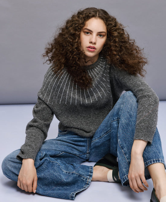 Access Gebreide trui met diamantjes grijs