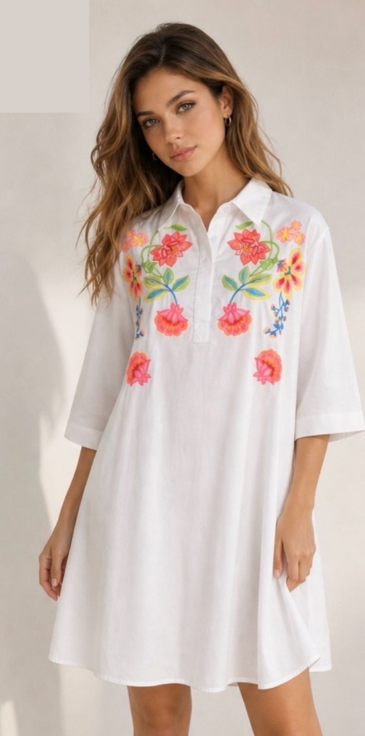 MVD Flower Embroidery Dress White