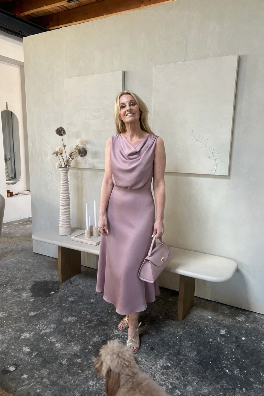 Swing Satin Waterfall Jurk – Oud Rose