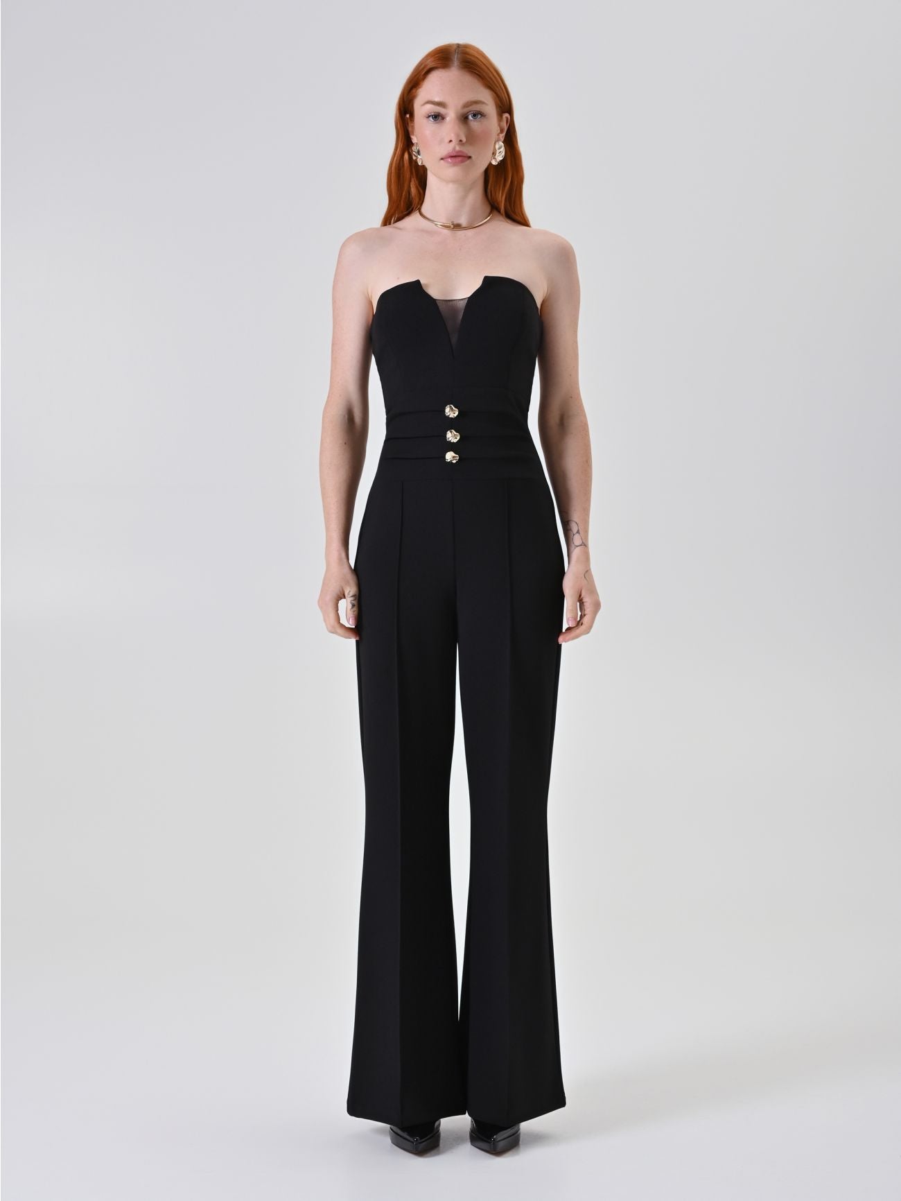 Rinascimento Zwarte Jumpsuit met Designerknopen