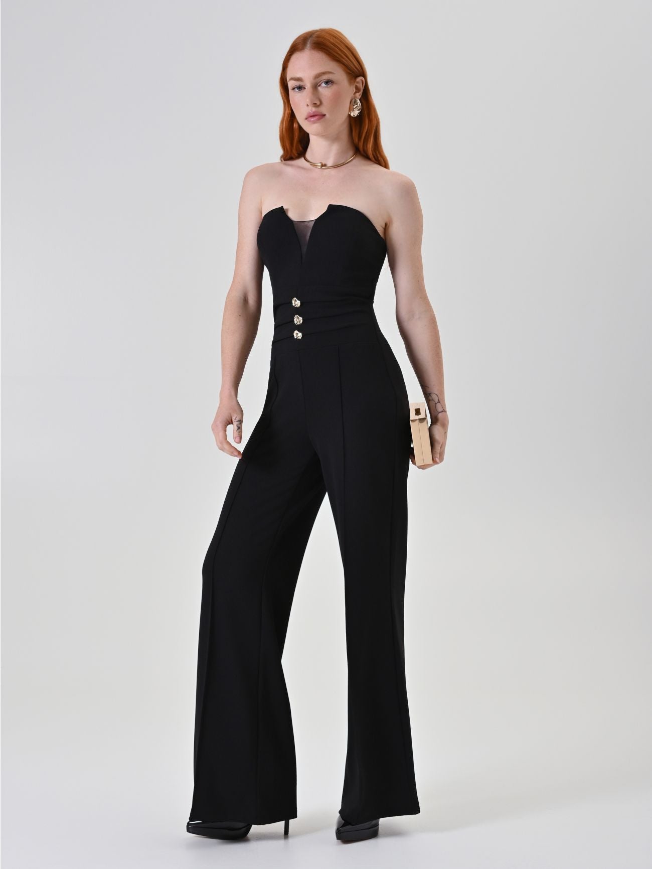 Rinascimento Zwarte Jumpsuit met Designerknopen