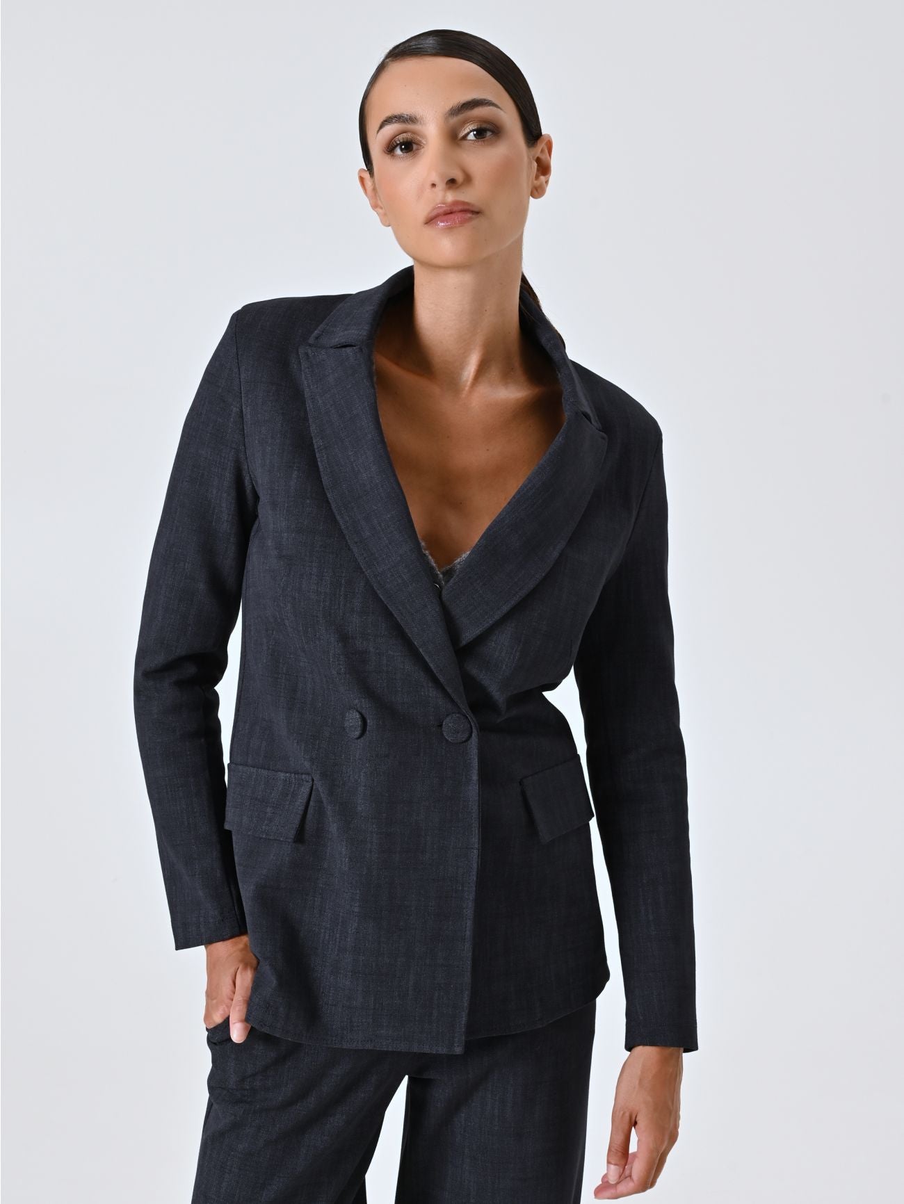 Rinascimento Blue Slub Milano-Stitch blazer