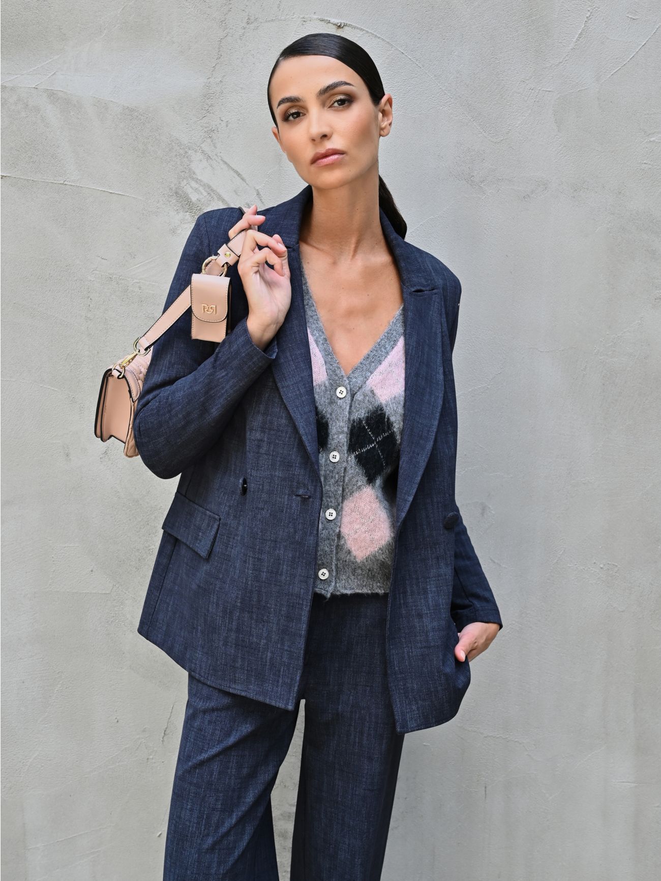 Rinascimento Blue Slub Milano-Stitch blazer