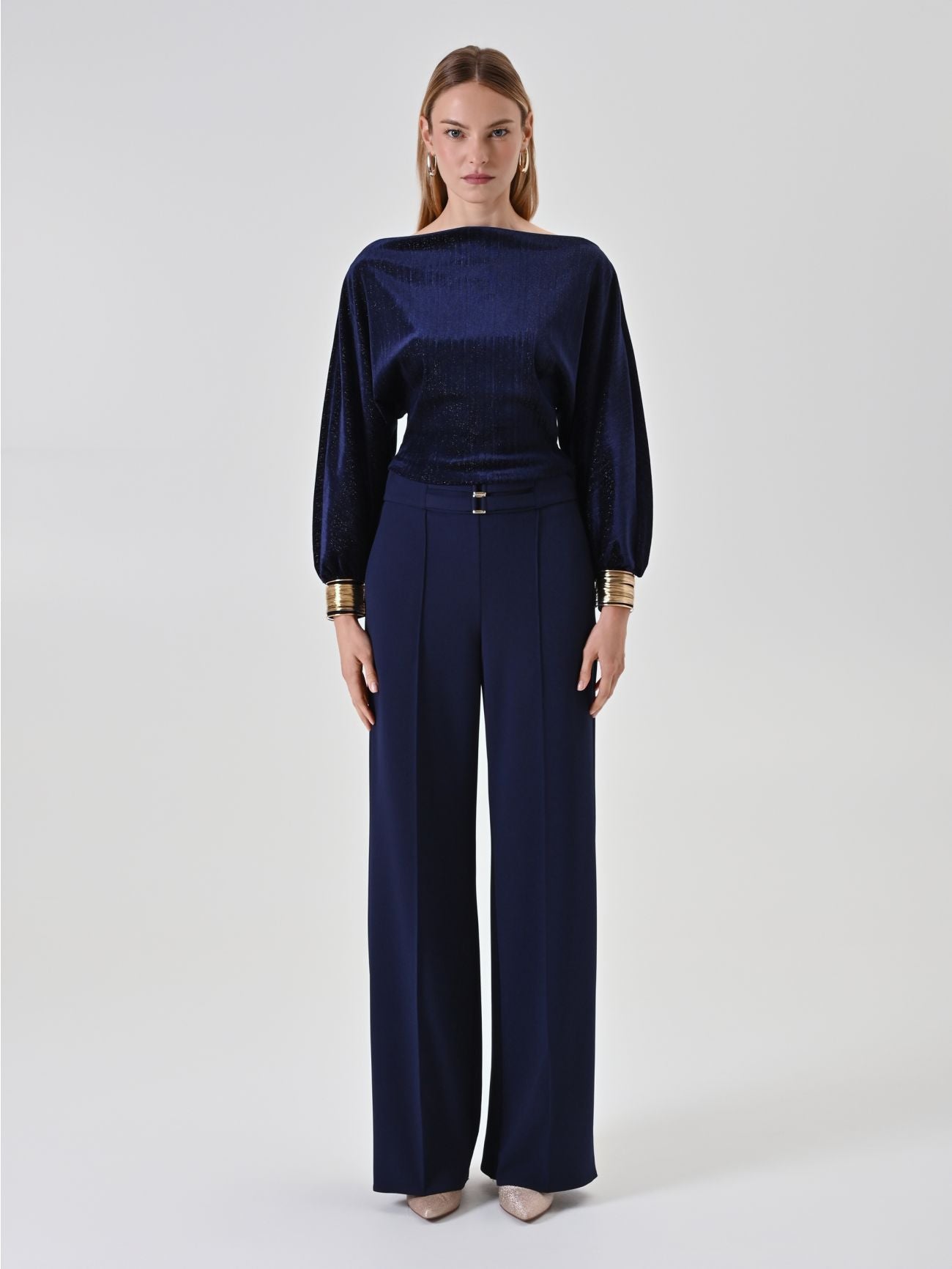 Rinascimento Navyblauwe Lurex Top met armbanden