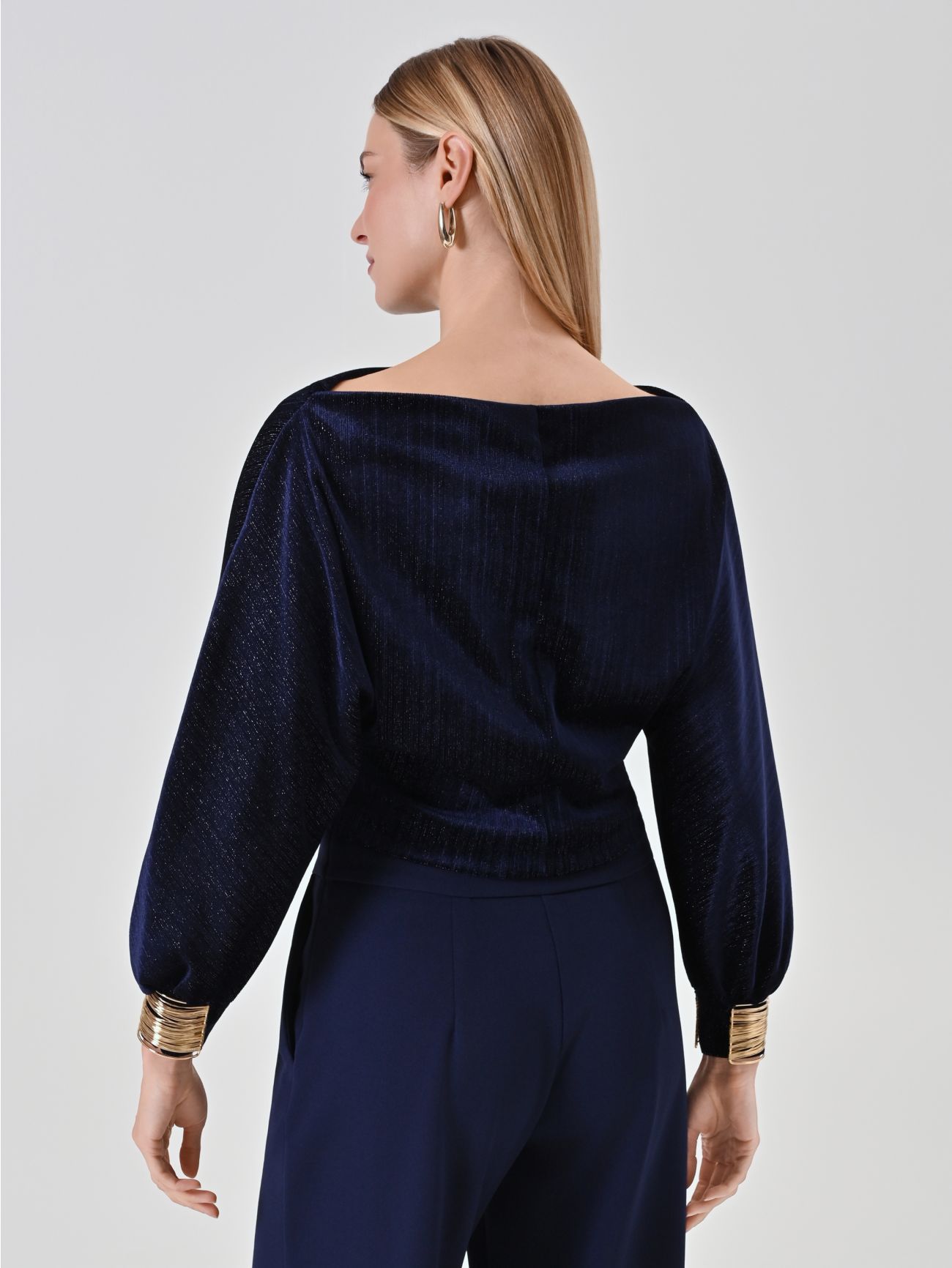 Rinascimento Navyblauwe Lurex Top met armbanden