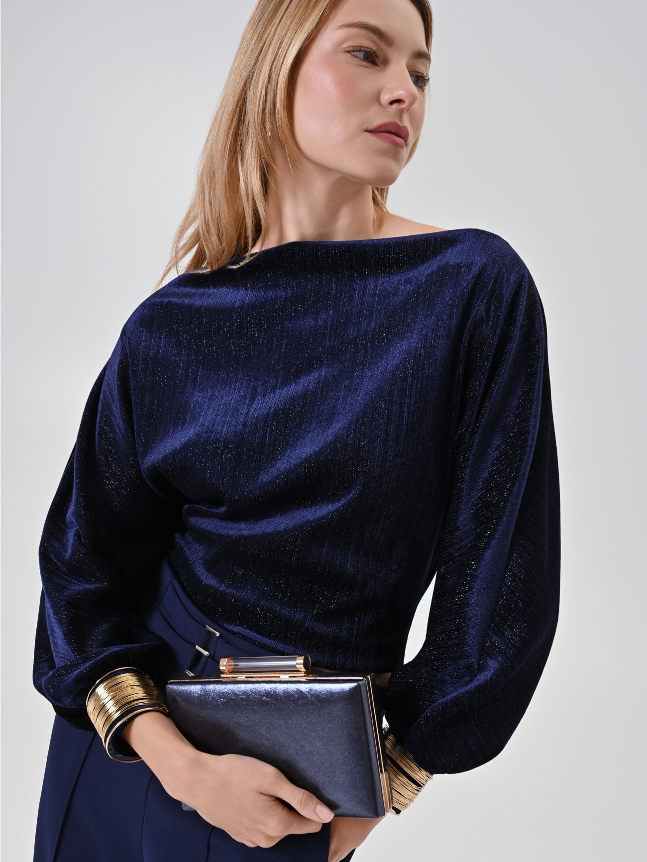 Rinascimento Navyblauwe Lurex Top met armbanden