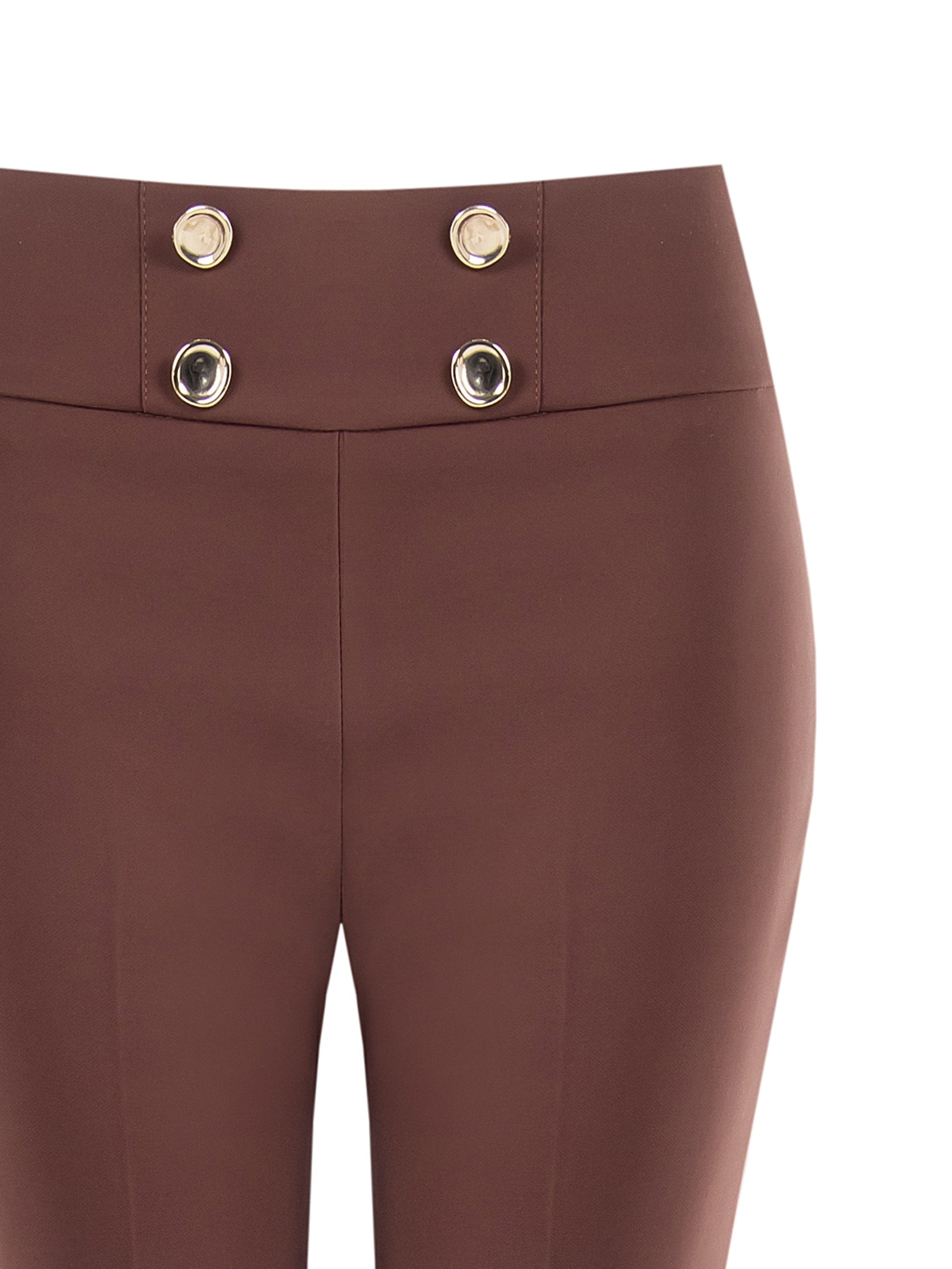 Rinascimento Chocolate Flared Broek met Gouden Knopen