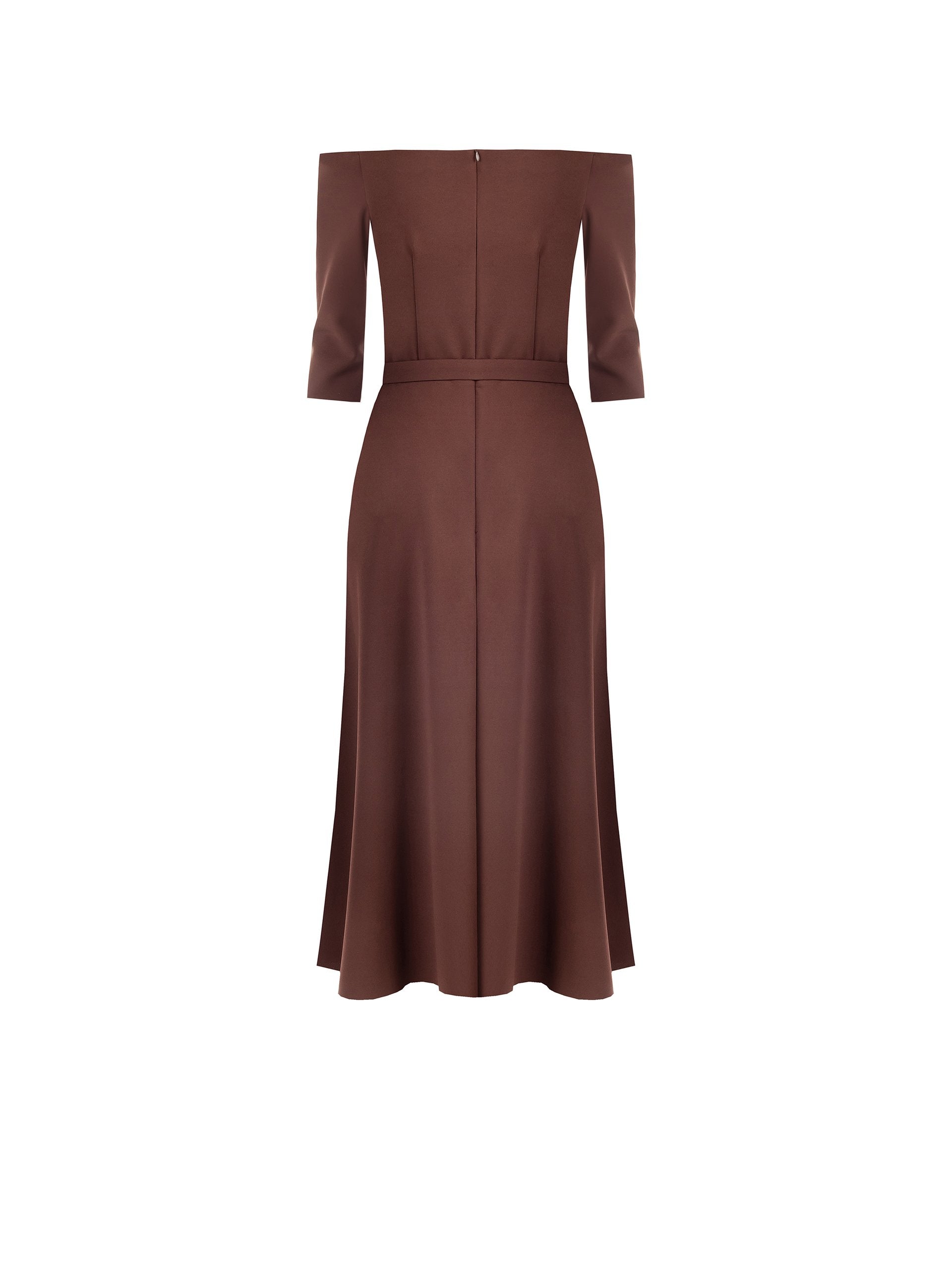 Rinascimento Belted Bateau Neck Midi Dress Bruin