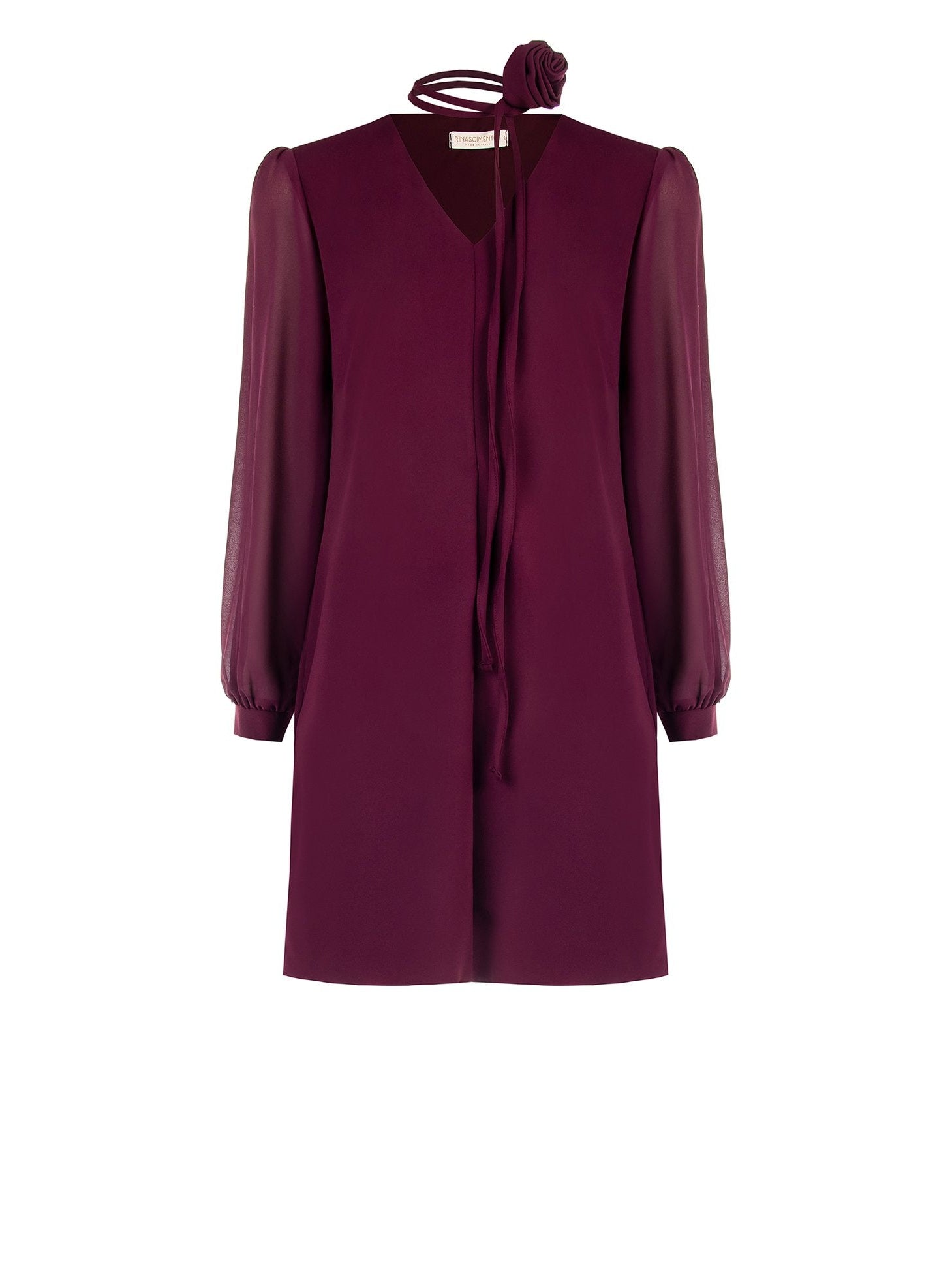 Rinascimento Burgundy dress met bloem ceintuur