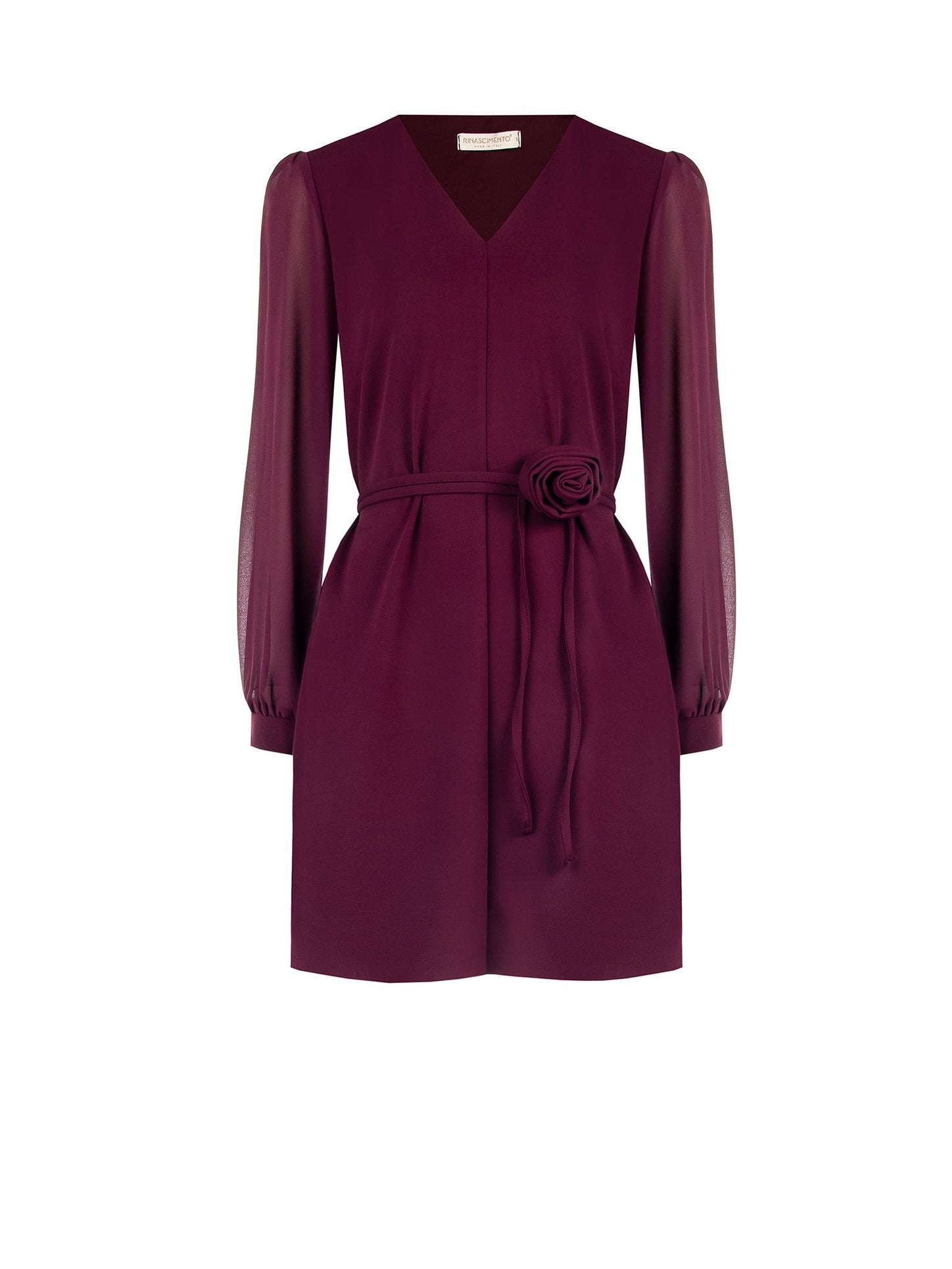 Rinascimento Burgundy dress met bloem ceintuur