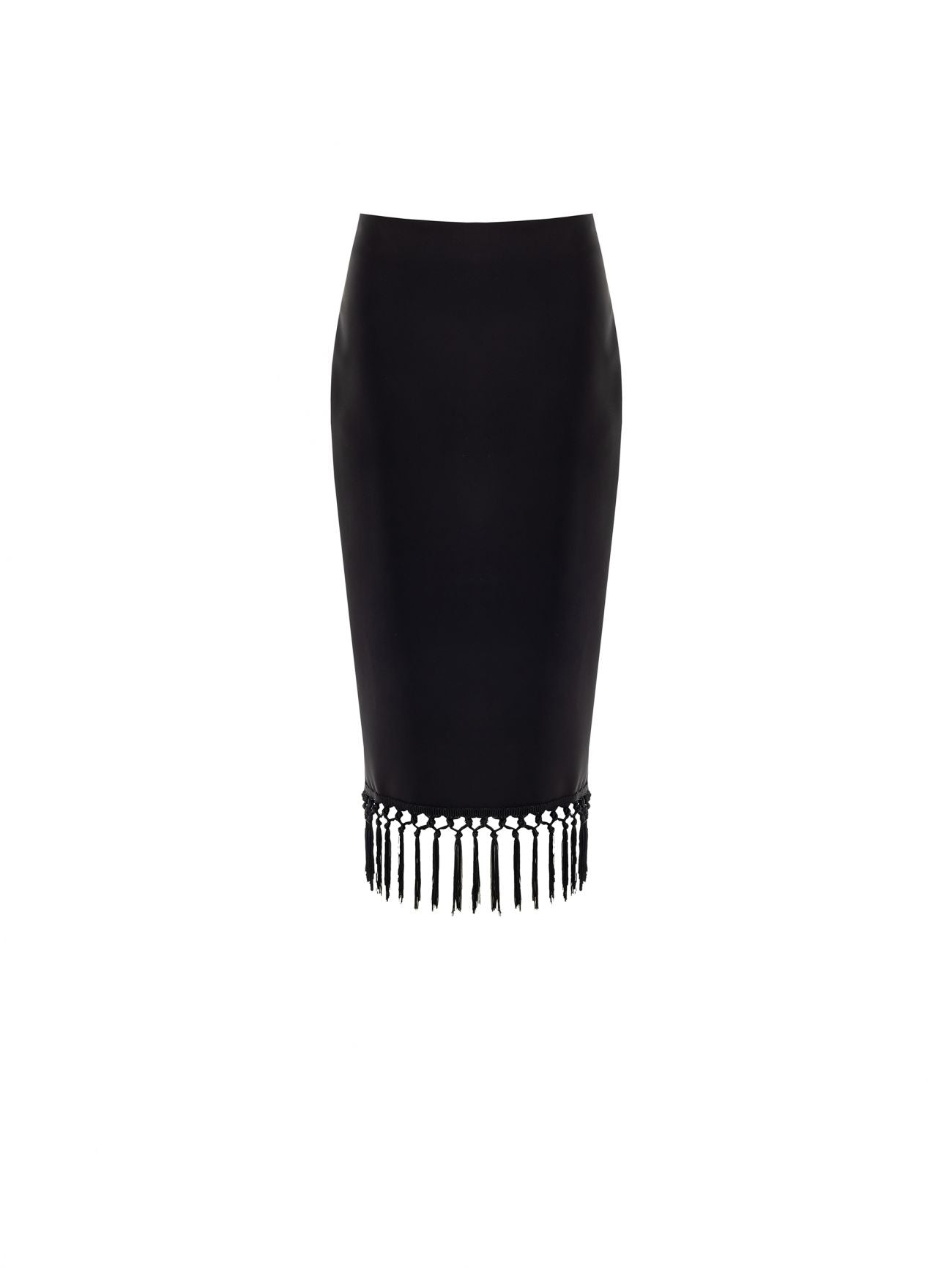 Rinascimento zwarte kokerrok met franjes