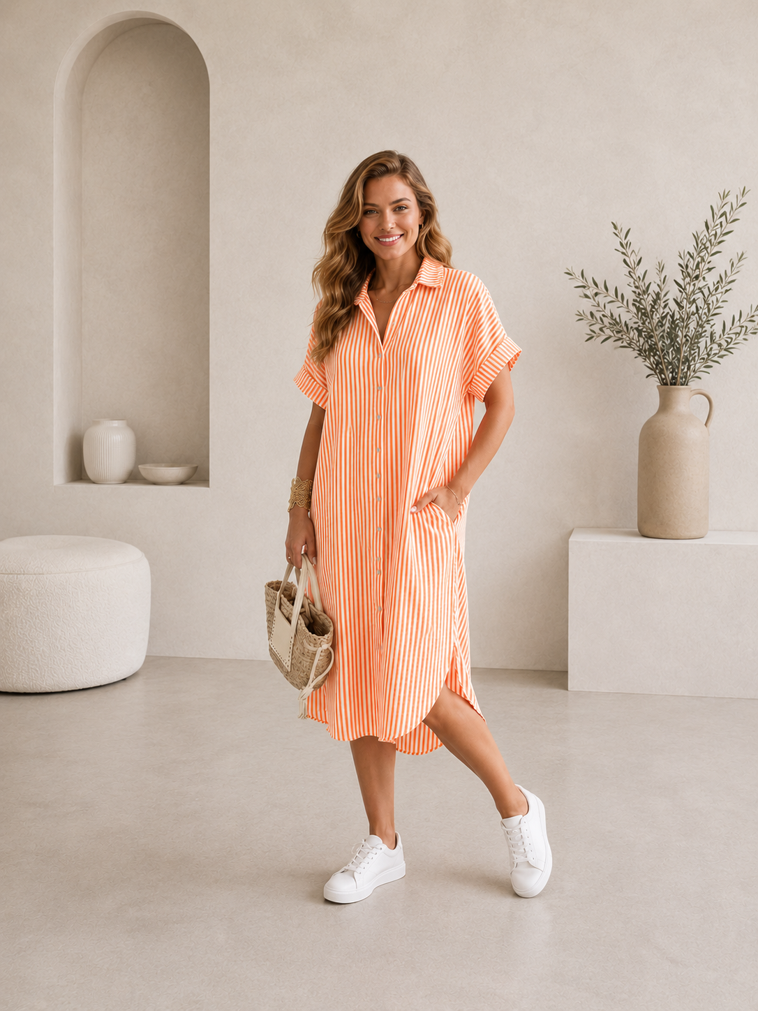 MVD Mousseline Blousejurk Oranje Streep