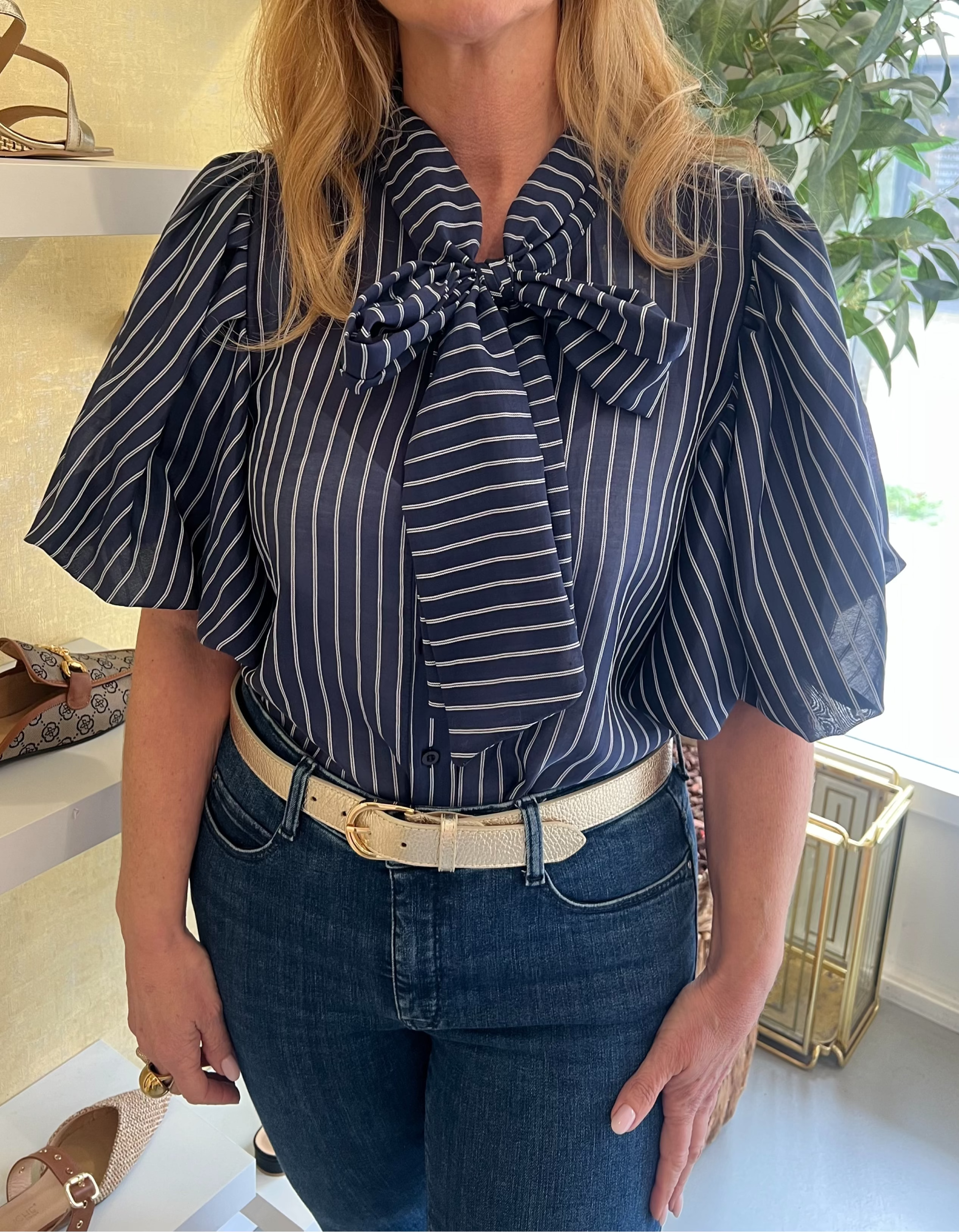 MVD Soft Bow Blouse Navy