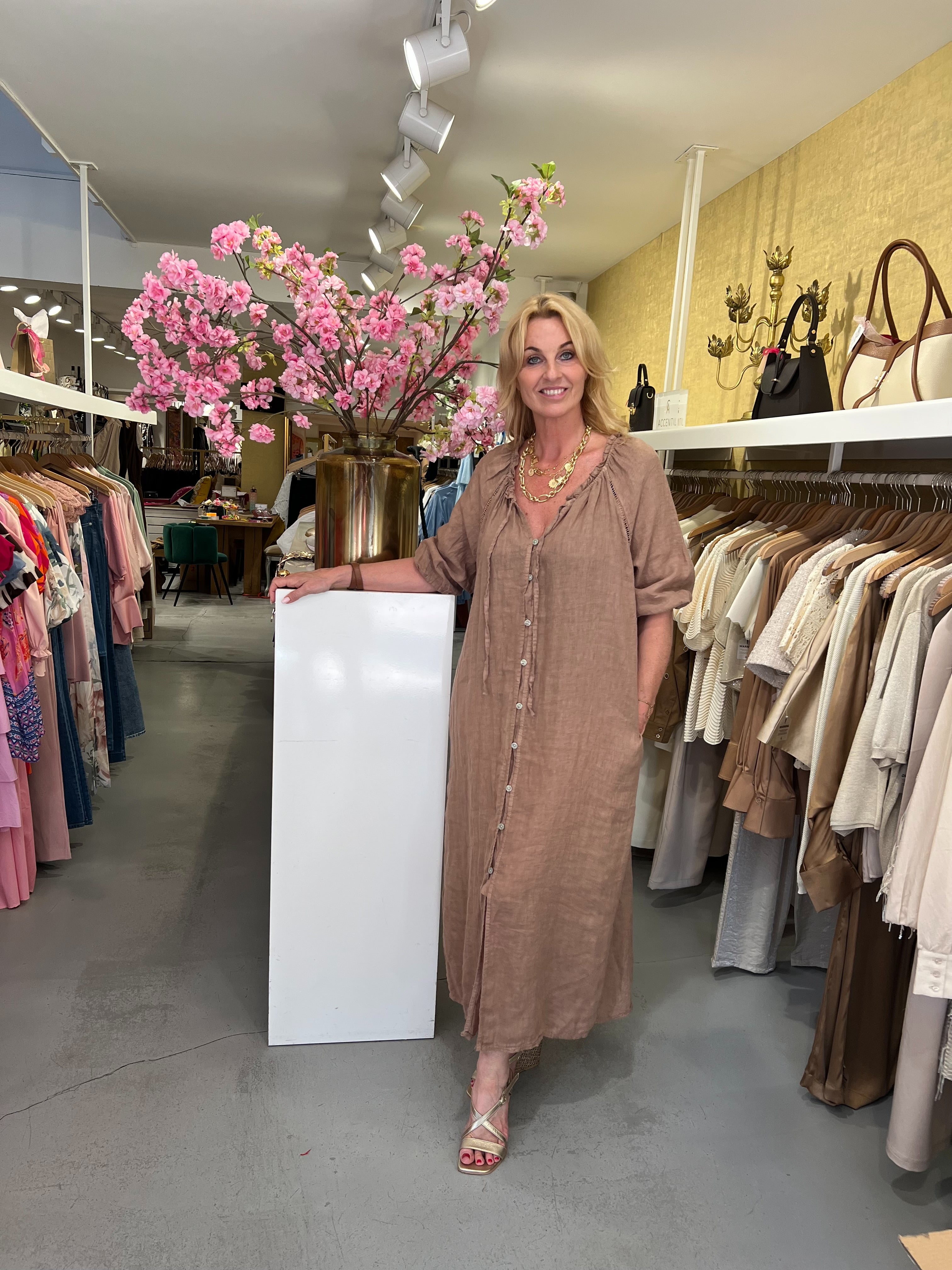 MVD Linen Button Maxi Dress Taupe