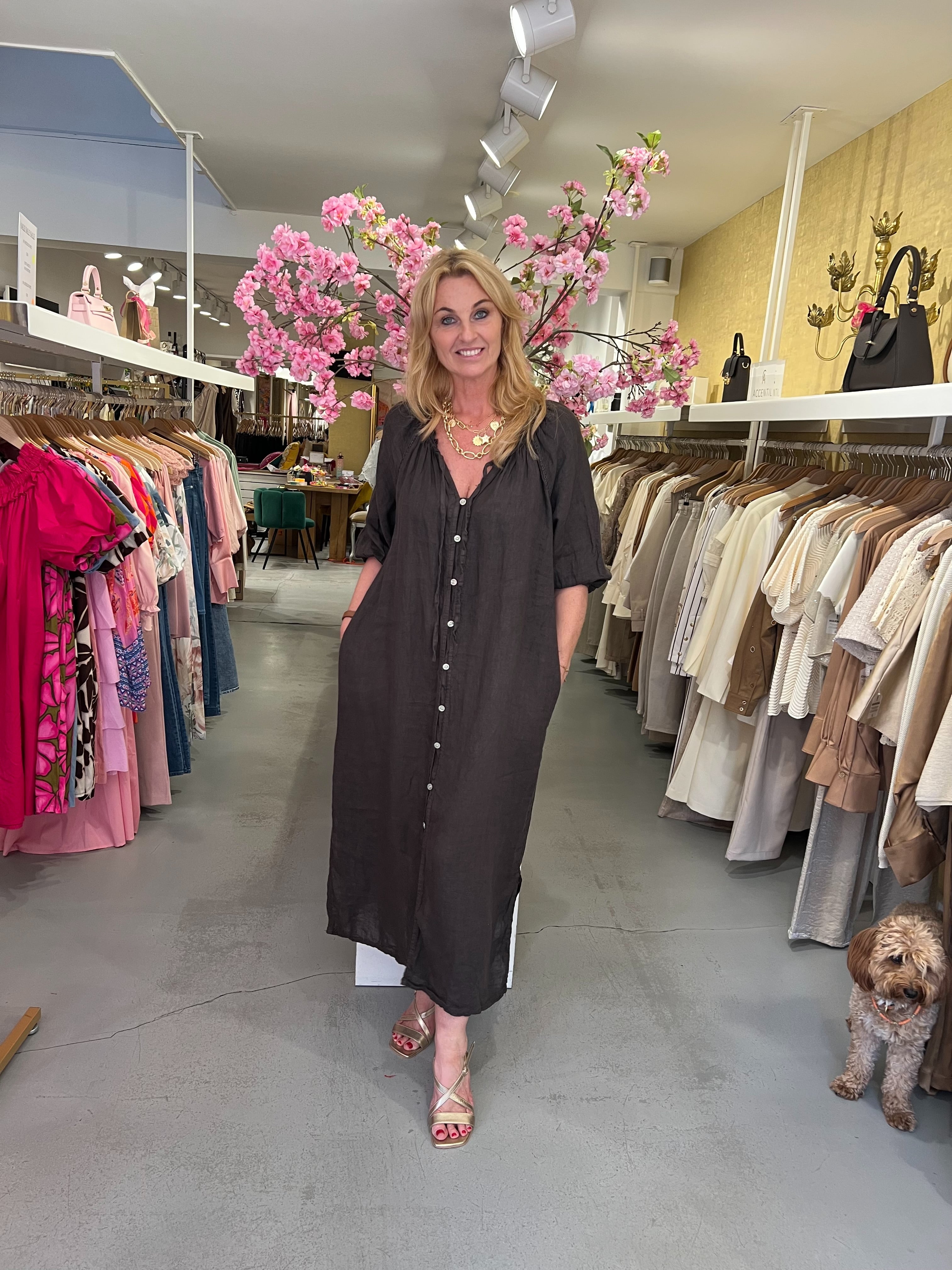 MVD Linen Button Maxi Dress Bruin