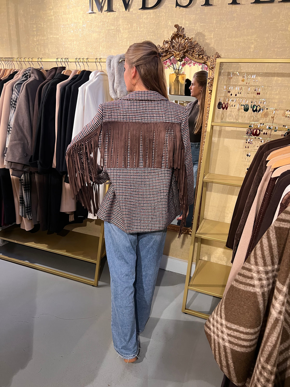 Blazer Pied-de-poule Fringe – Navy/Bordeaux