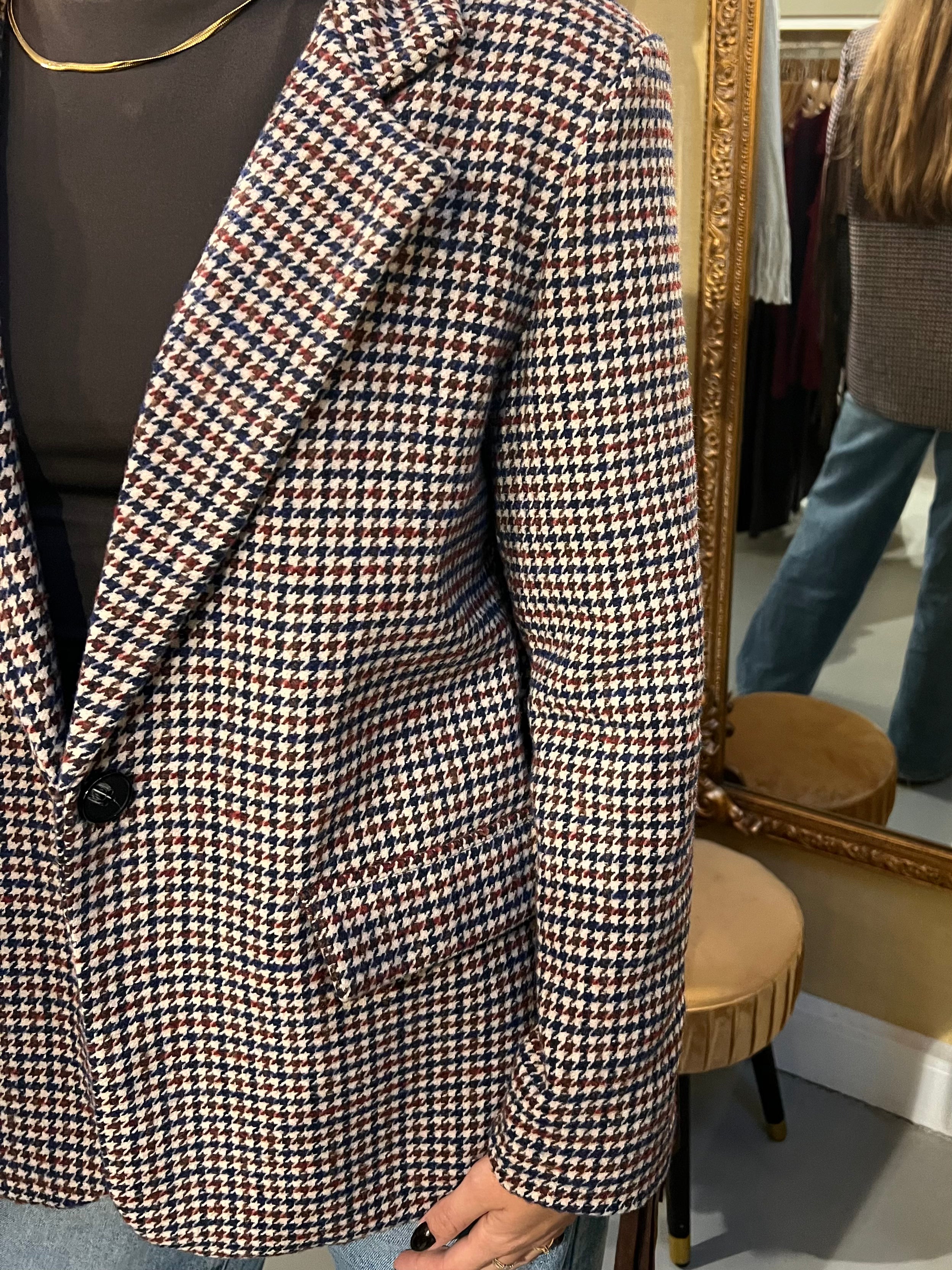 Blazer Pied-de-poule Fringe – Navy/Bordeaux