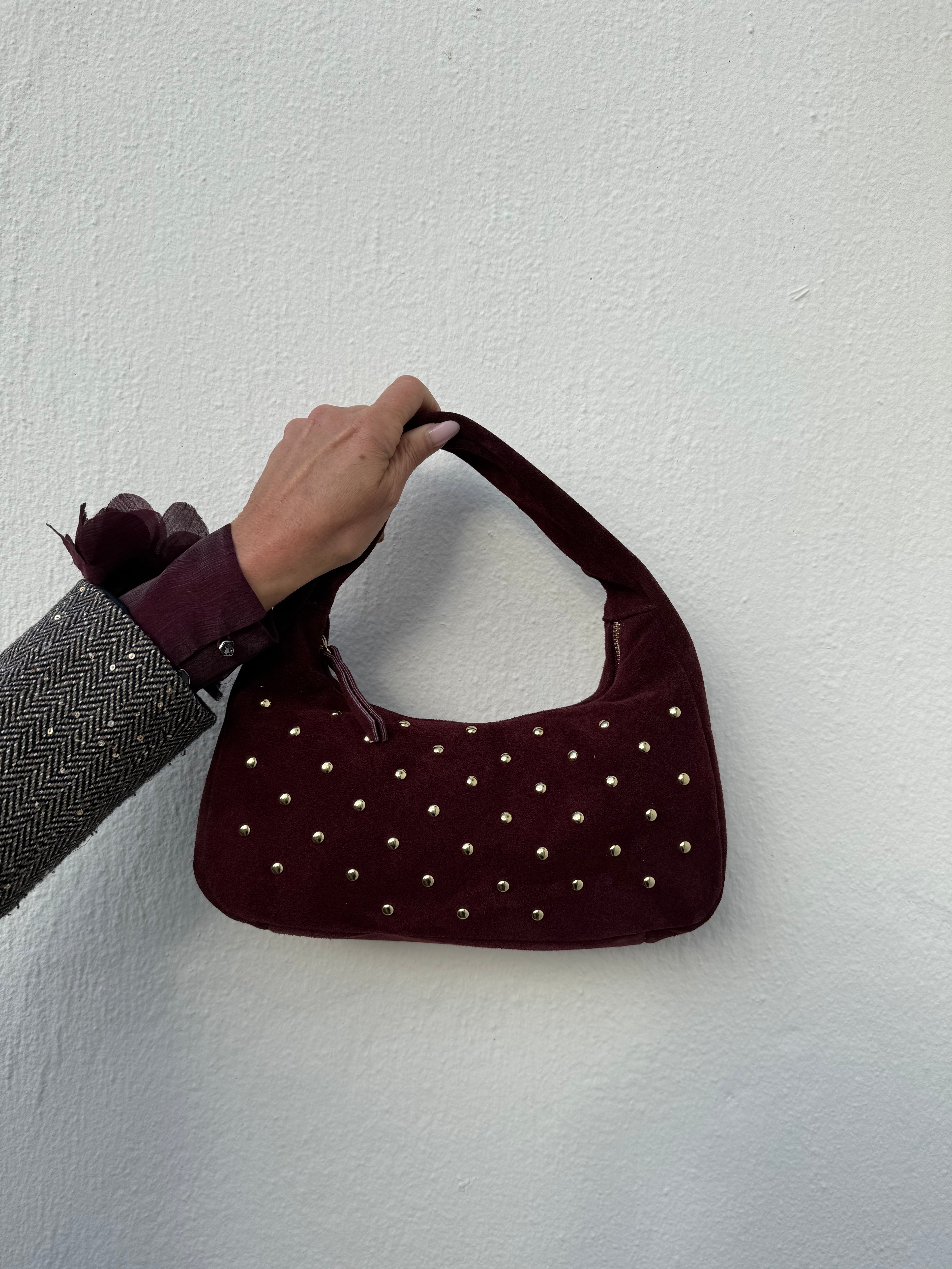 MVD Suede Stud Glam Bag Bordeaux