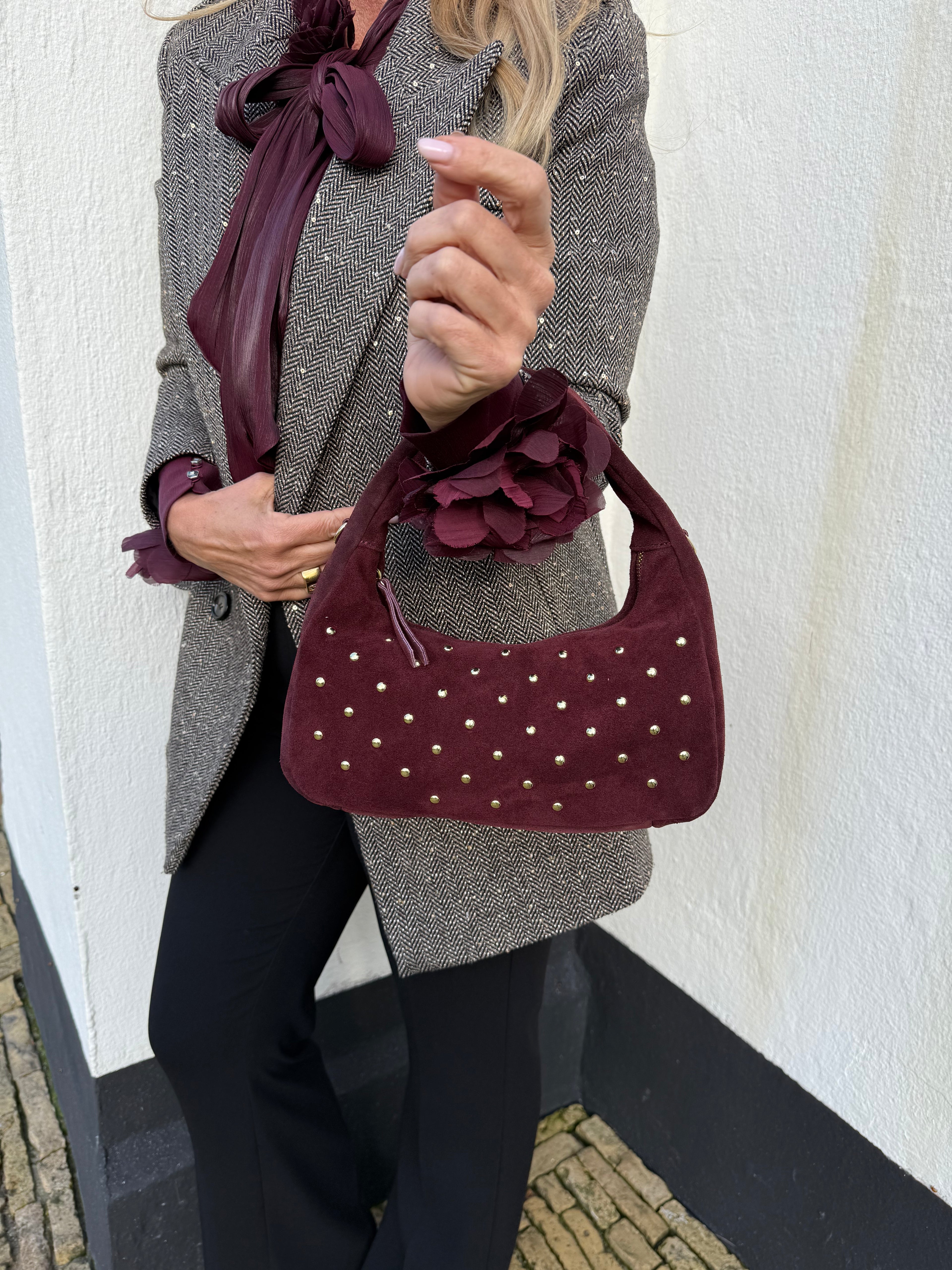 MVD Suede Stud Glam Bag Bordeaux