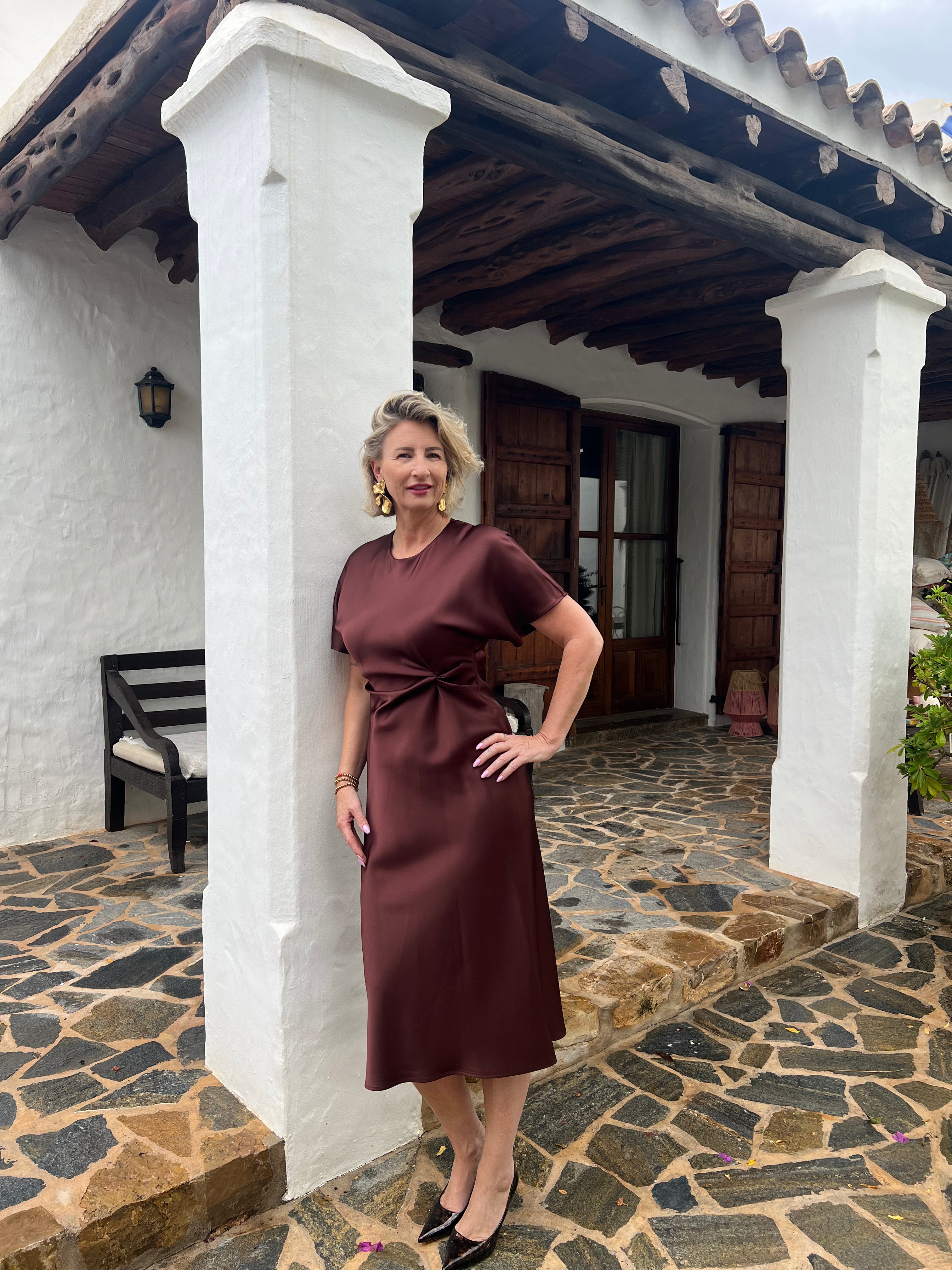 Rinascimento Satijnen Jurk Bruin