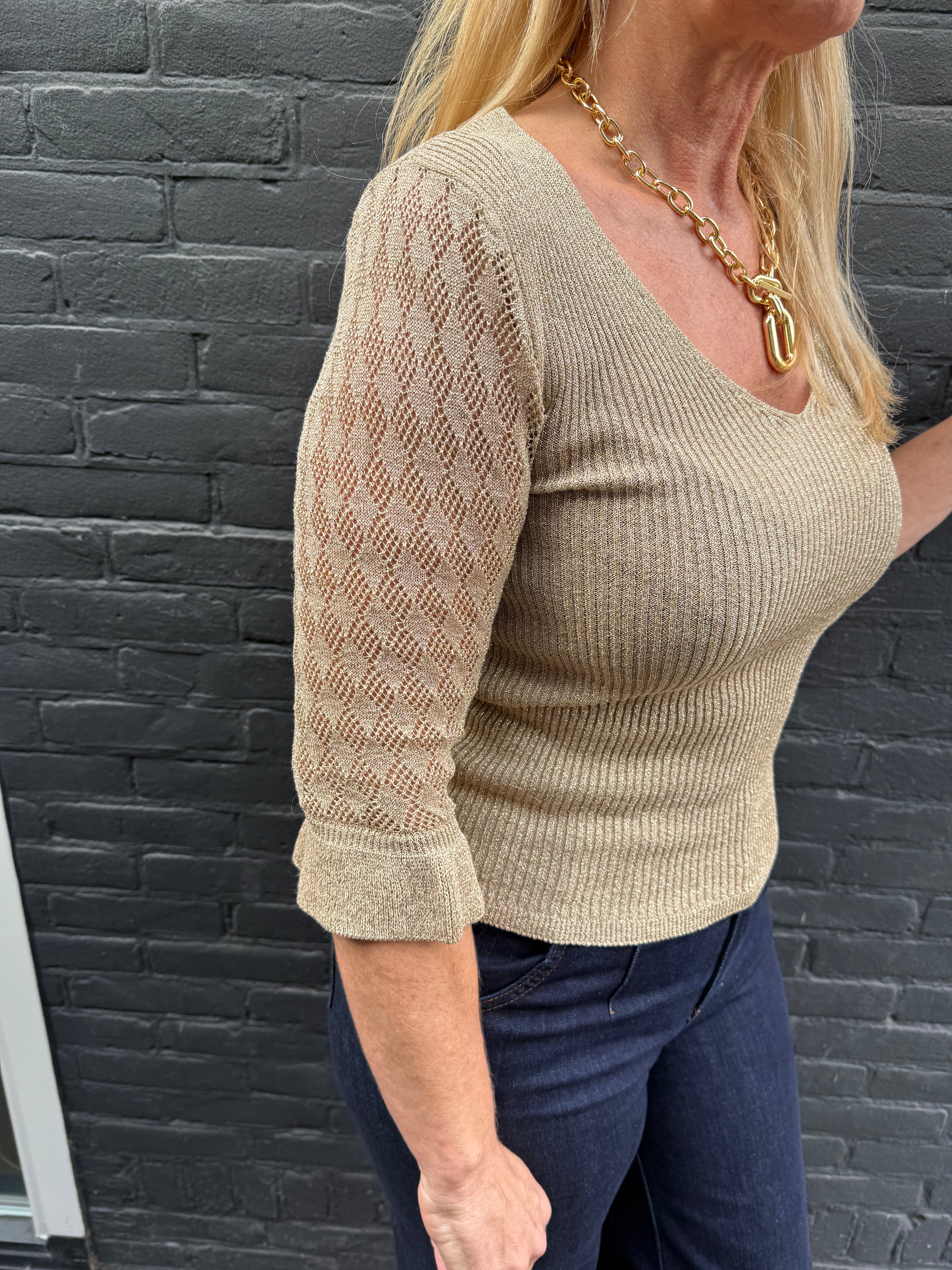 Rinascimento Gold Lurex v-hals top