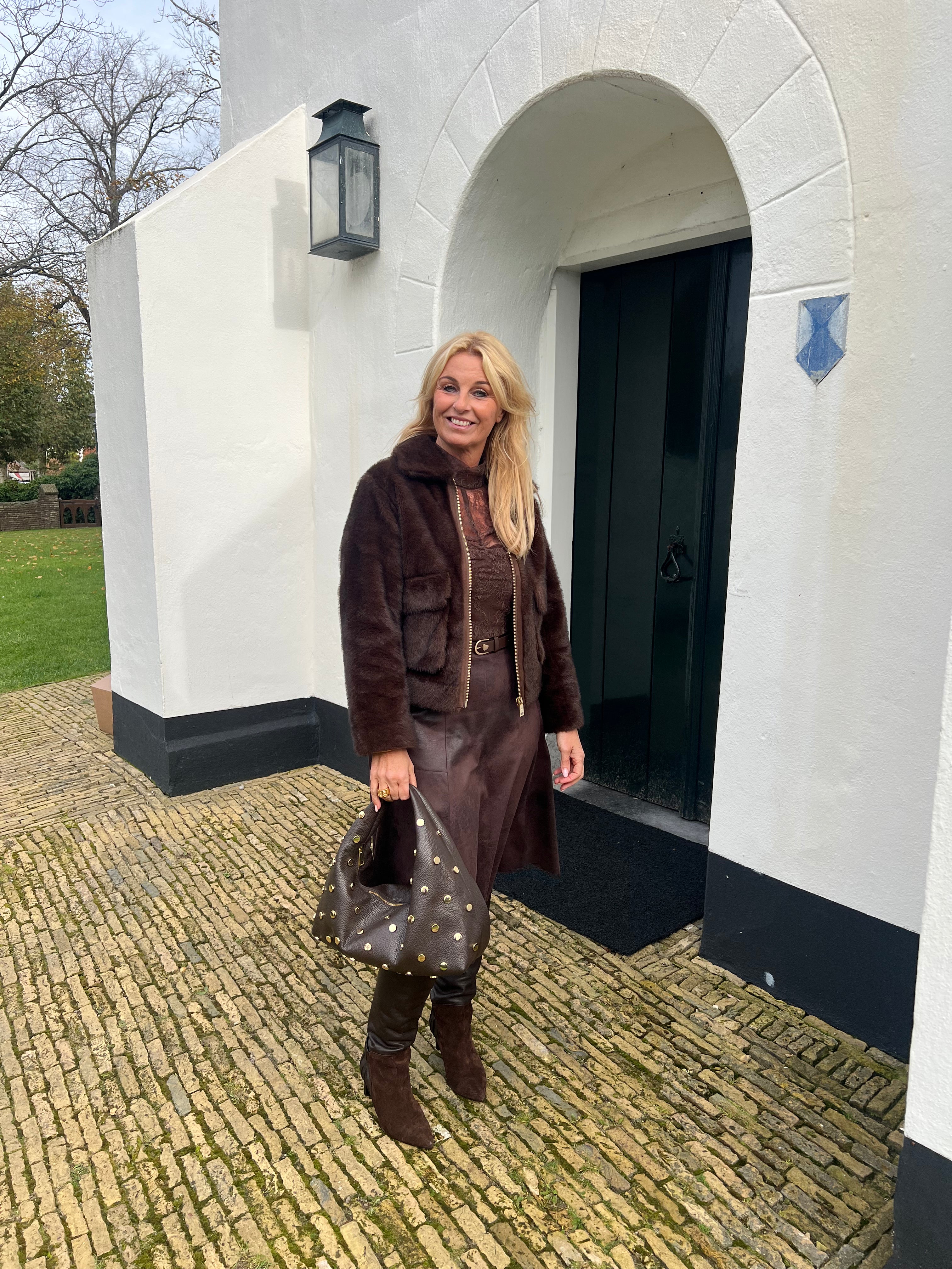 Helena Hart Lizzy Biker Leather Look Rok Bruin