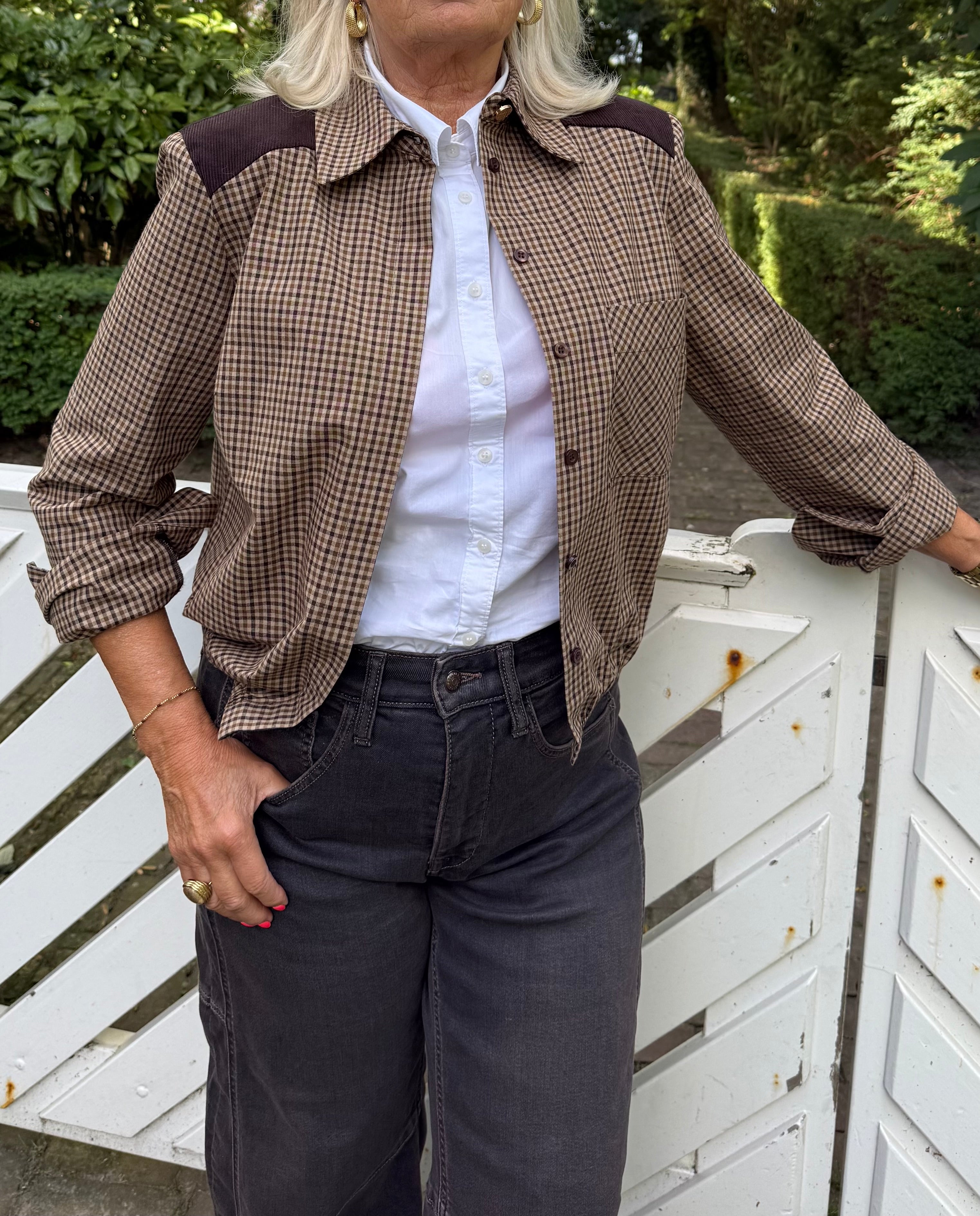 Silvian Heach Check Jacket Blouse Brown Print