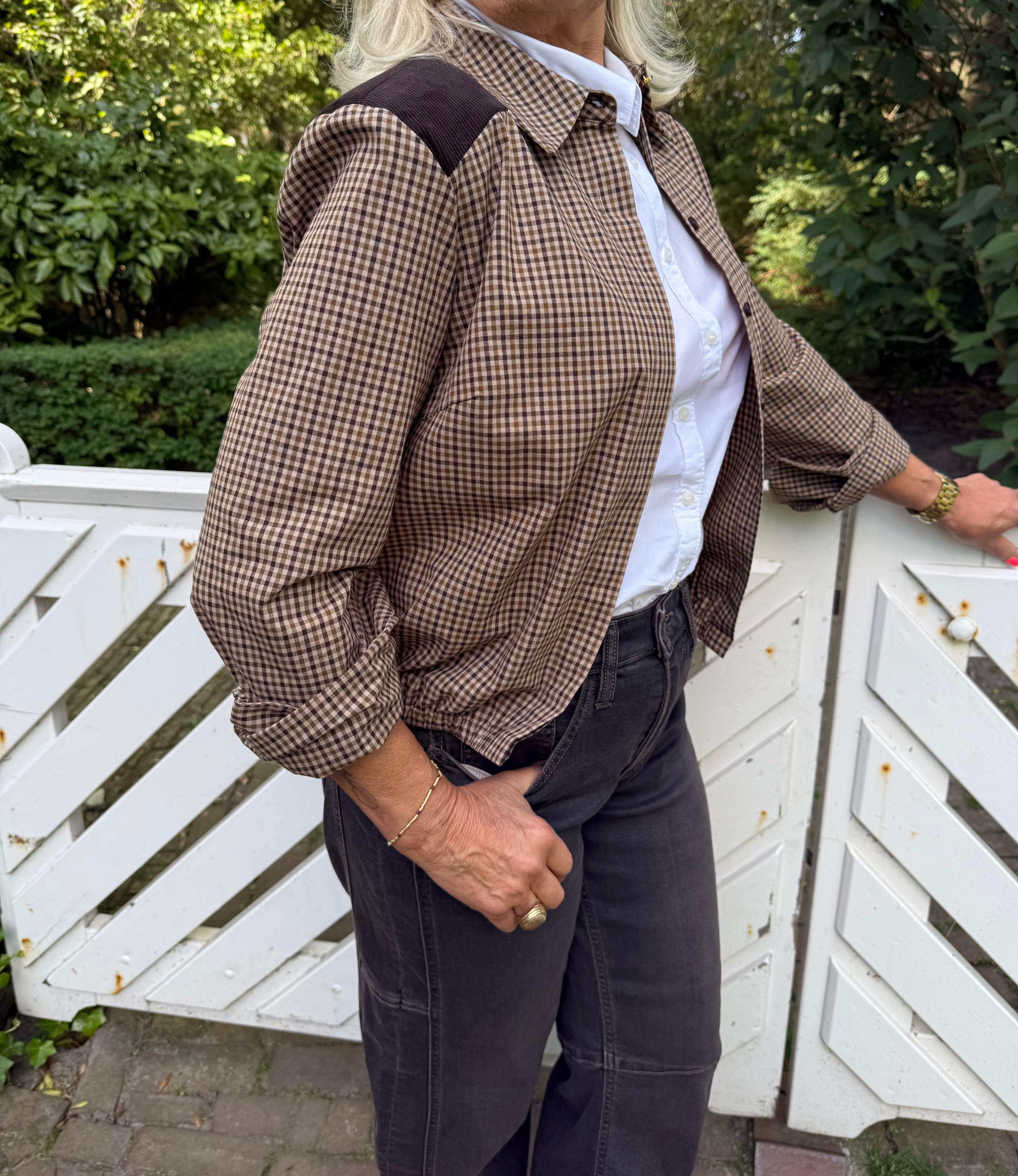 Silvian Heach Check Jacket Blouse Brown Print