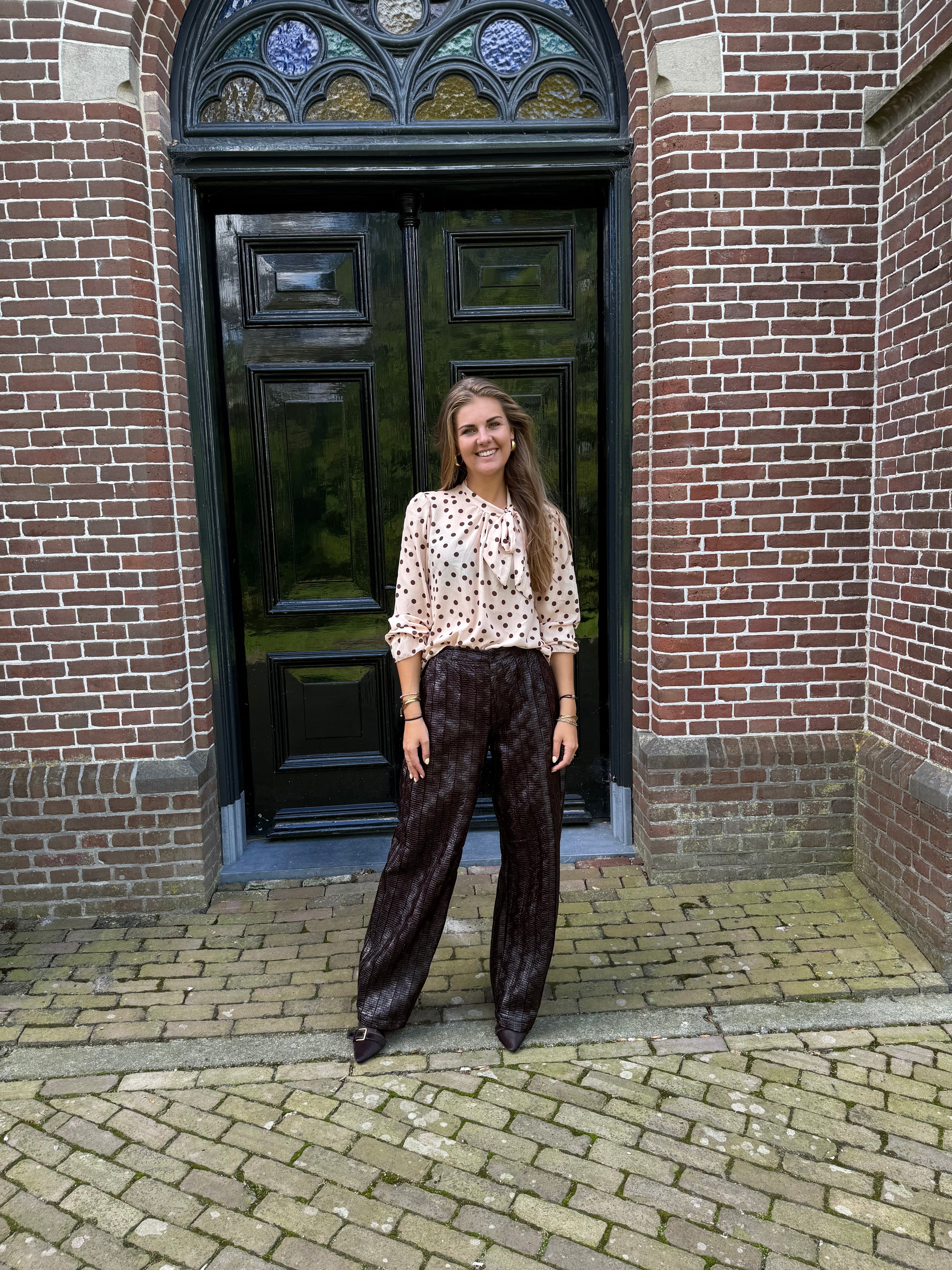 MVD Blouse met Strik & Polkadot Beige