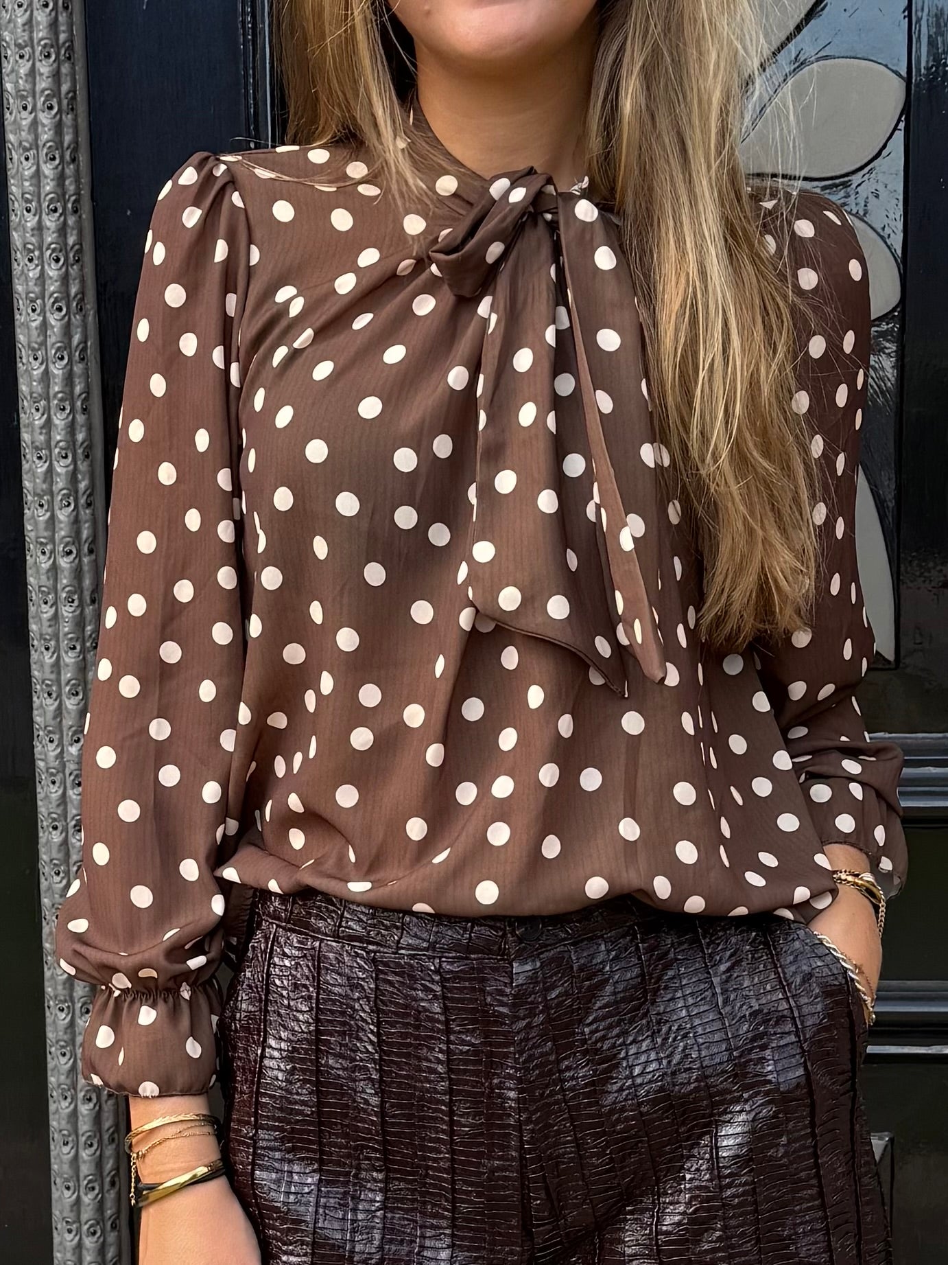 MVD Blouse met Strik & Polkadot Bruin