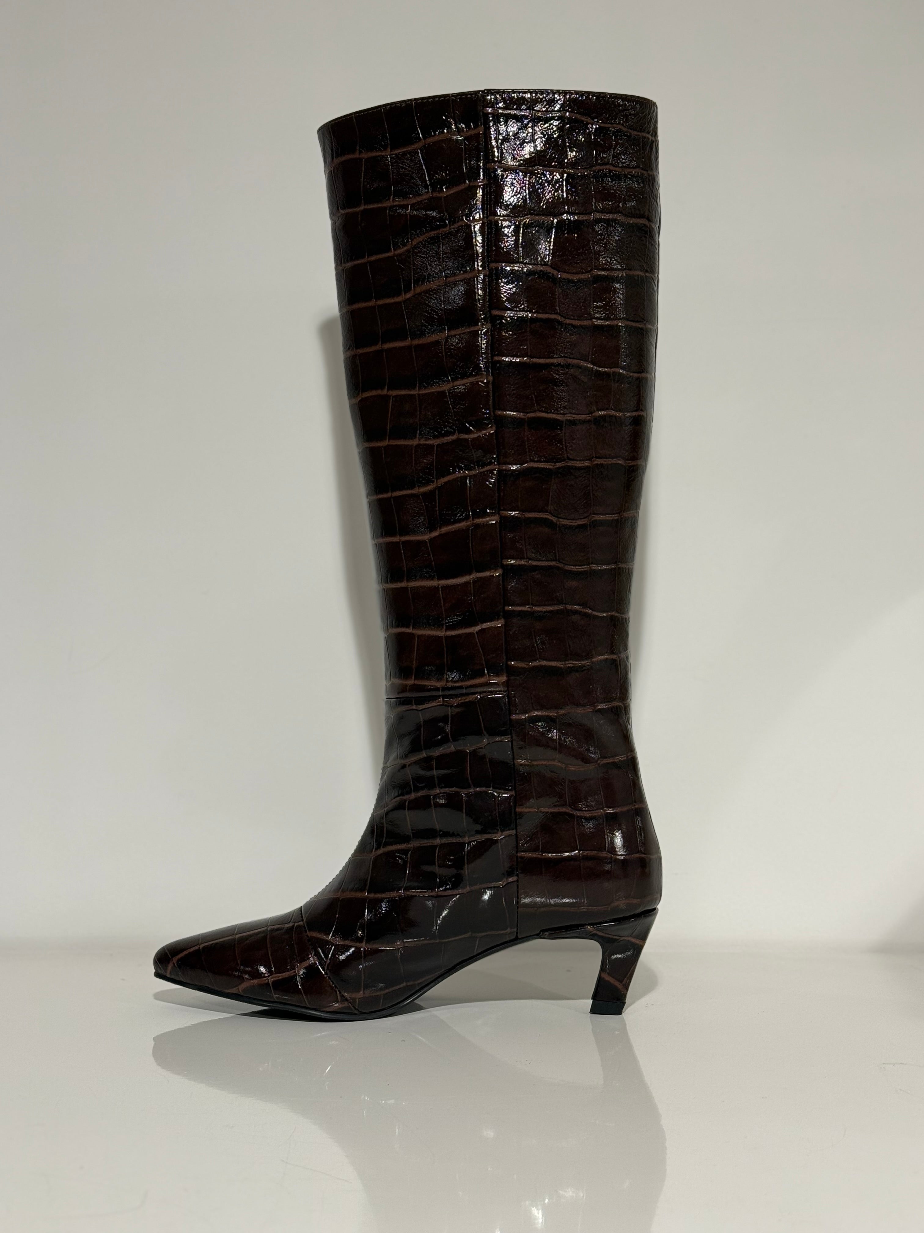 Babouche Maggy Croco Laarzen Donkerbruin