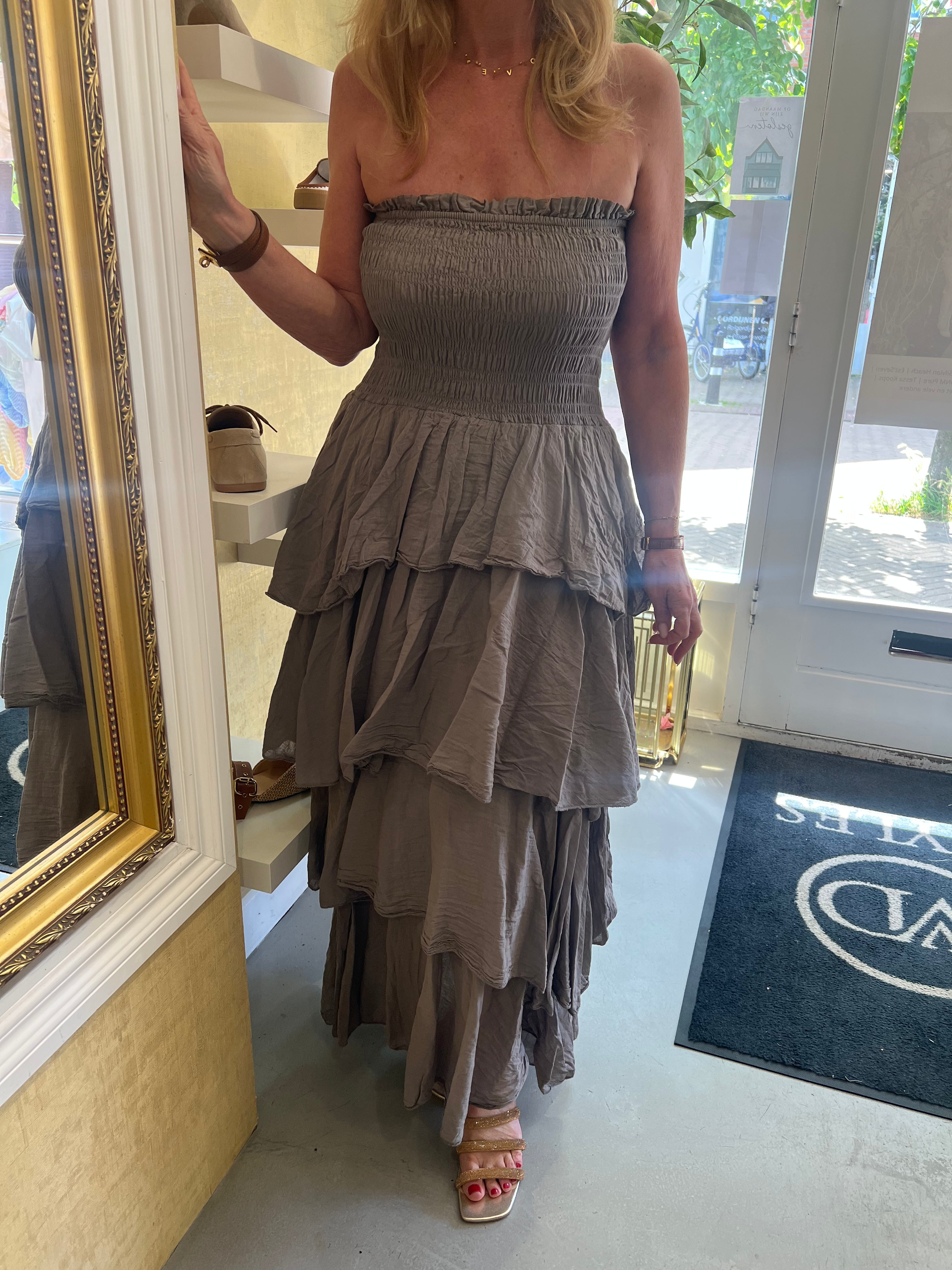 MVD Ruffle Maxi Jurk Taupe