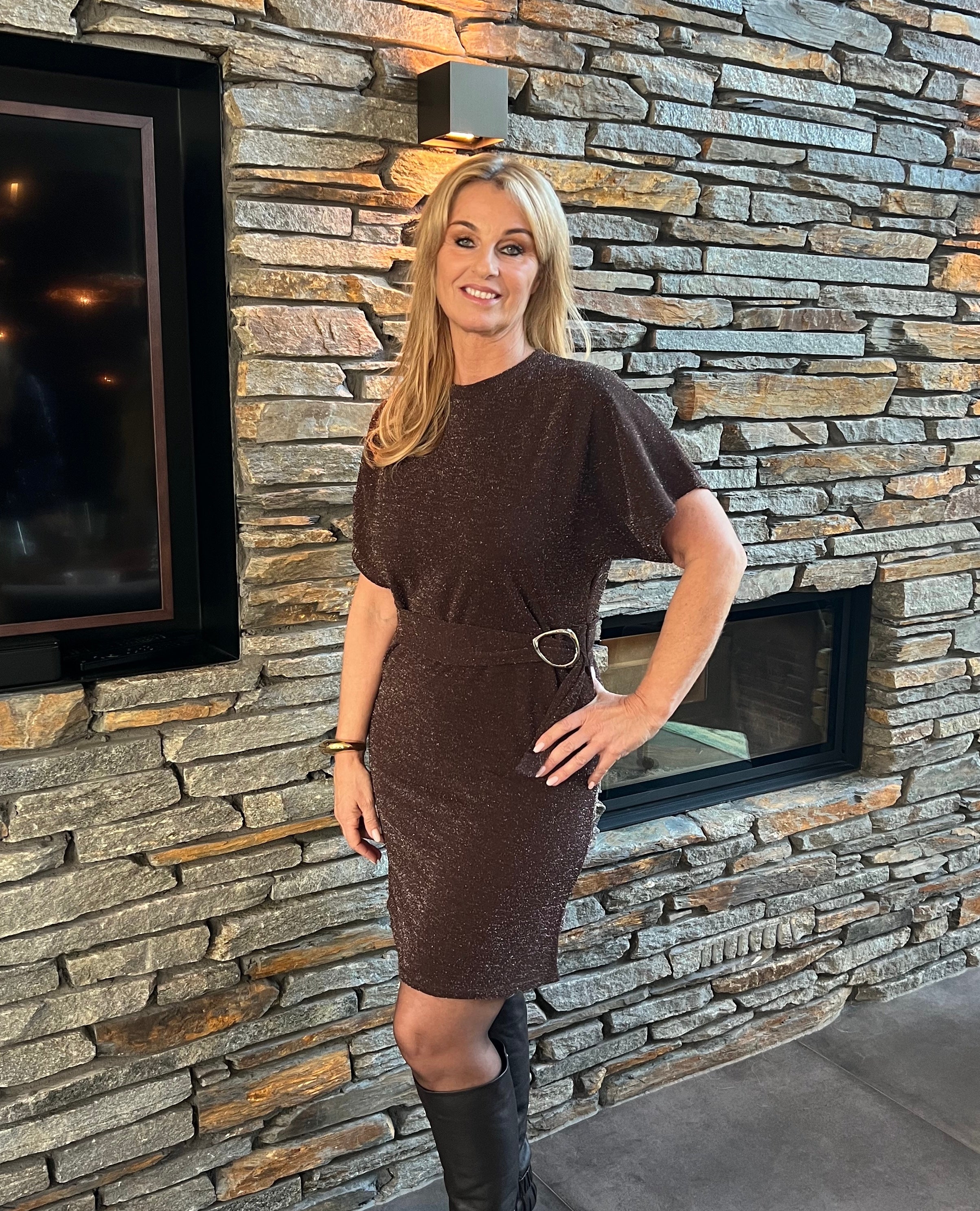 Sisterspoint Jurk Gelia bruin glitter