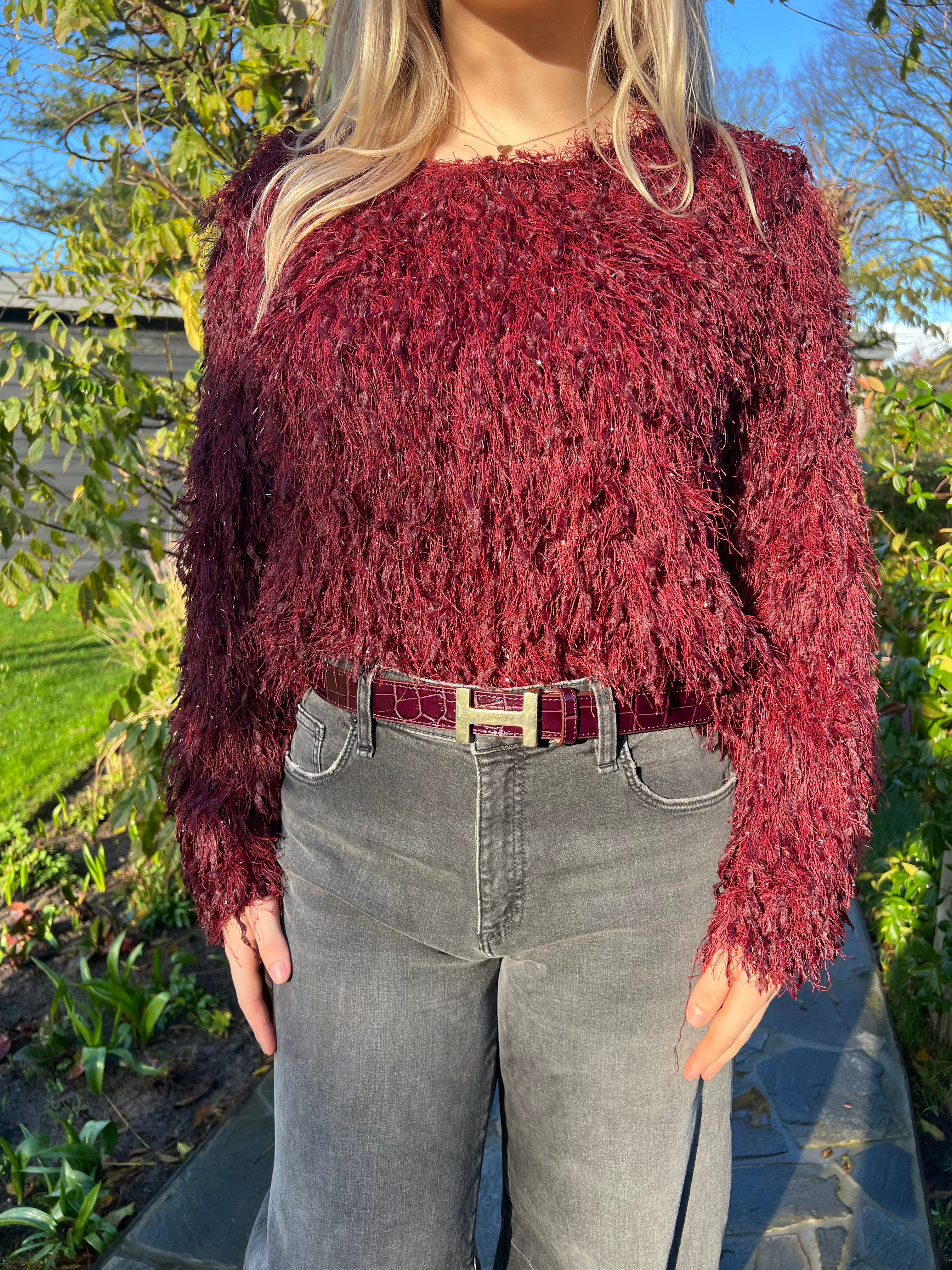 MVD Clothes Bordeaux top met glitter