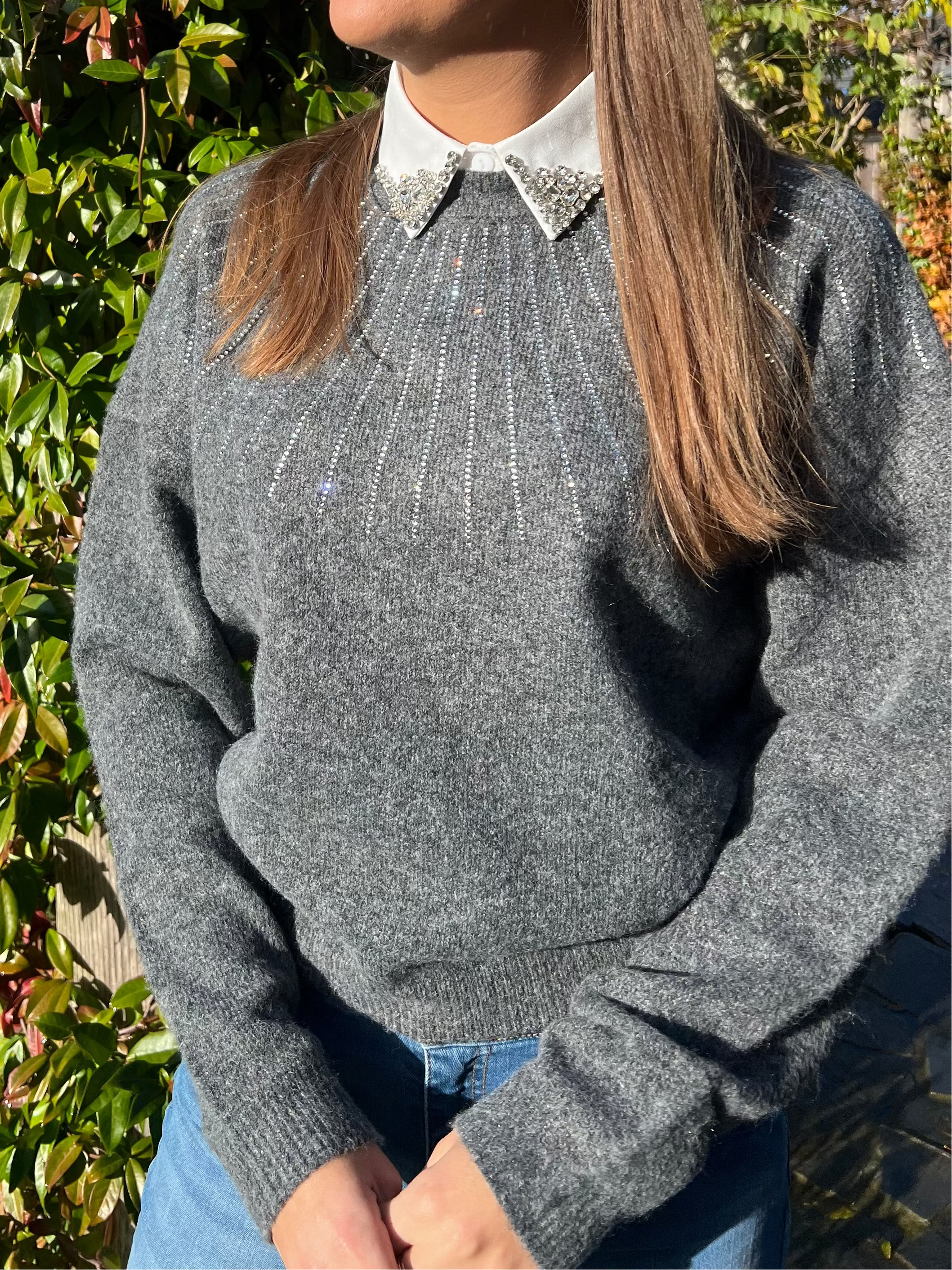 MVD Los kraagje met strass details wit