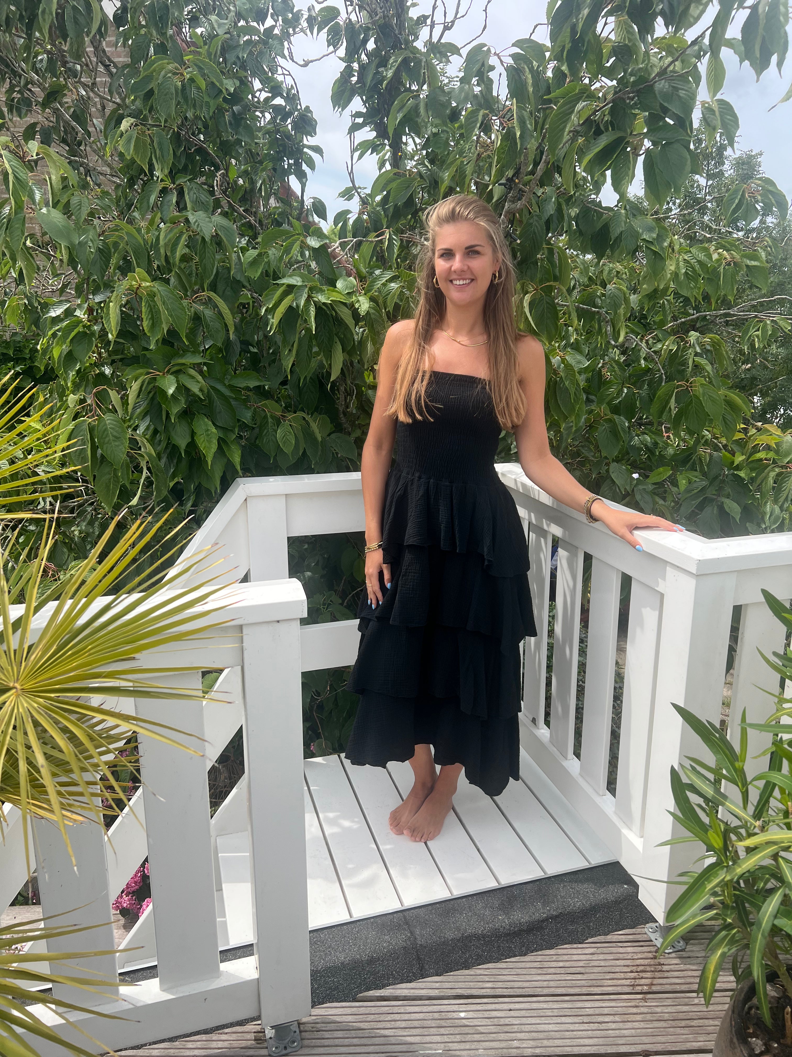 MVD Mousseline Strapless Maxi Jurk Zwart