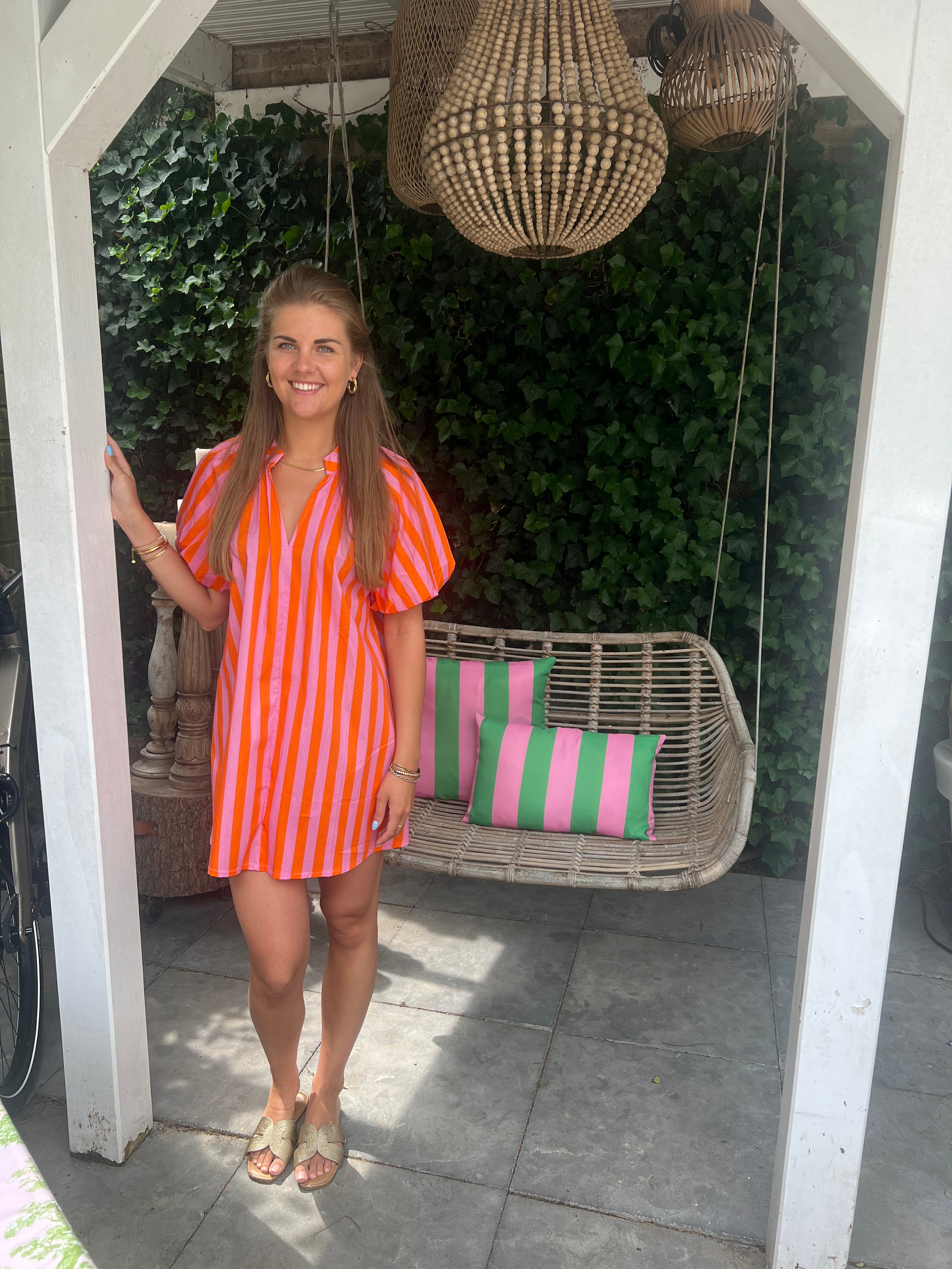 MVD Stripe Summer Dress Pink & Orange