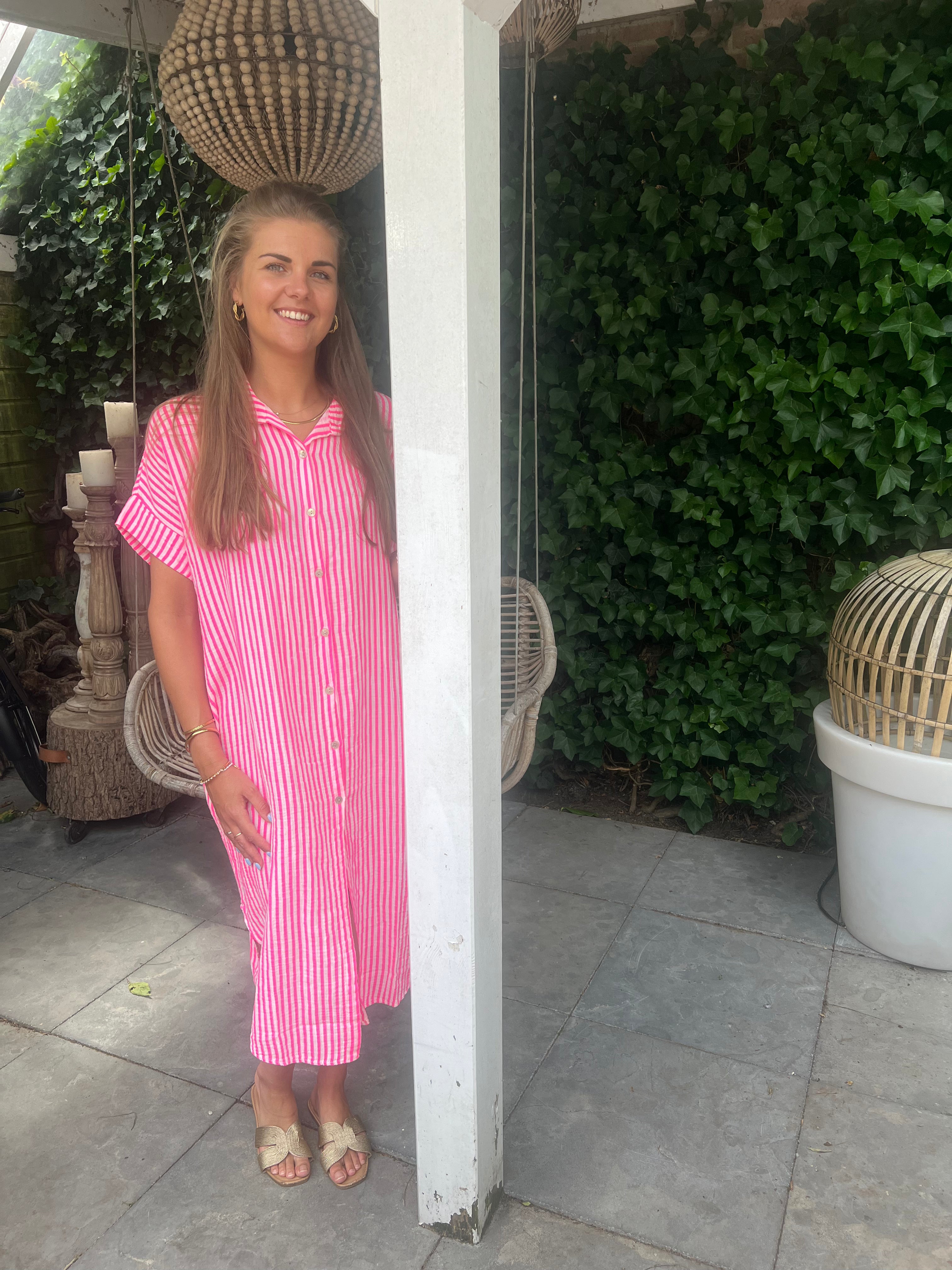 MVD Mousseline Blousejurk Roze Streep