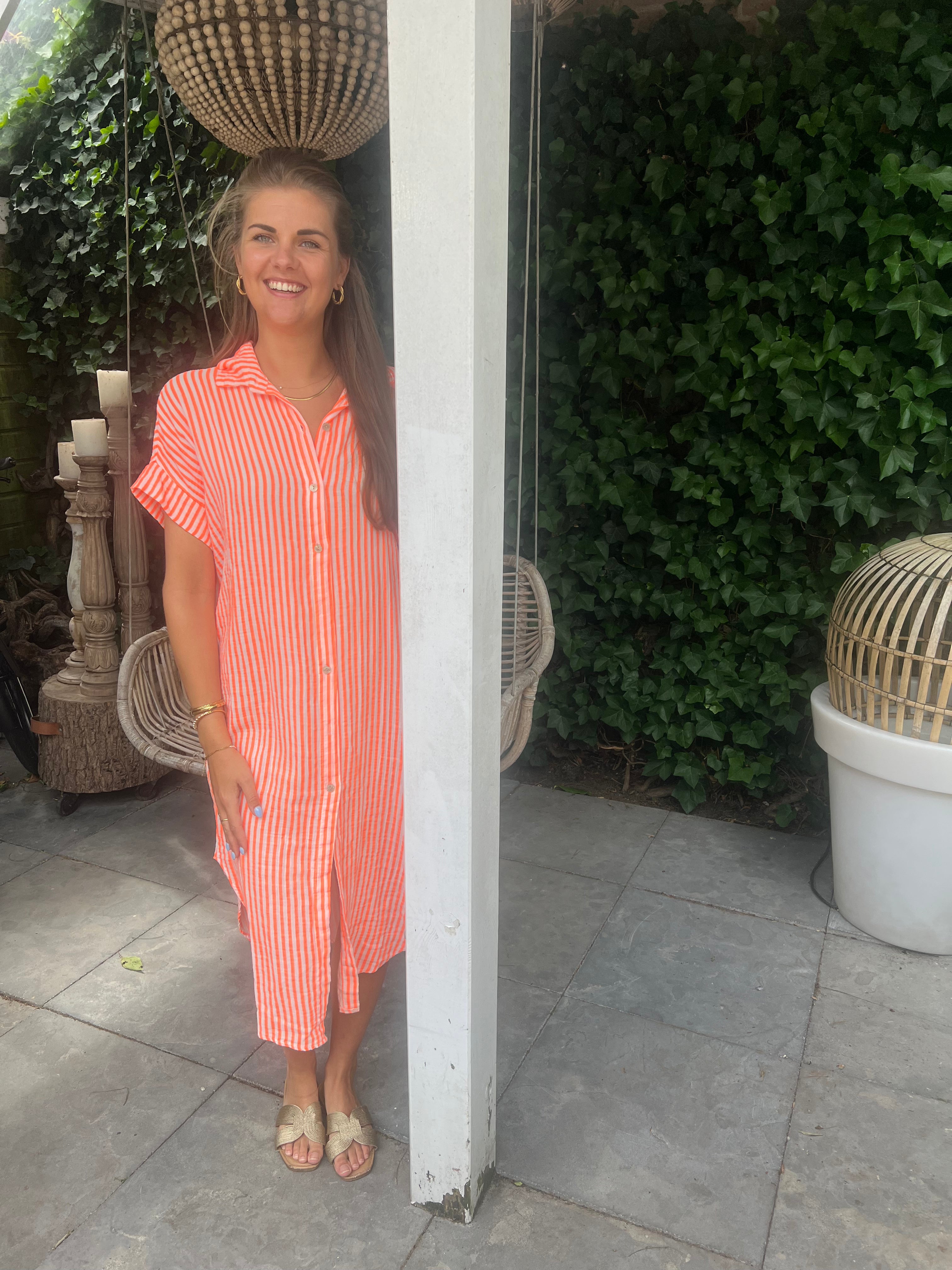 MVD Mousseline Blousejurk Oranje Streep