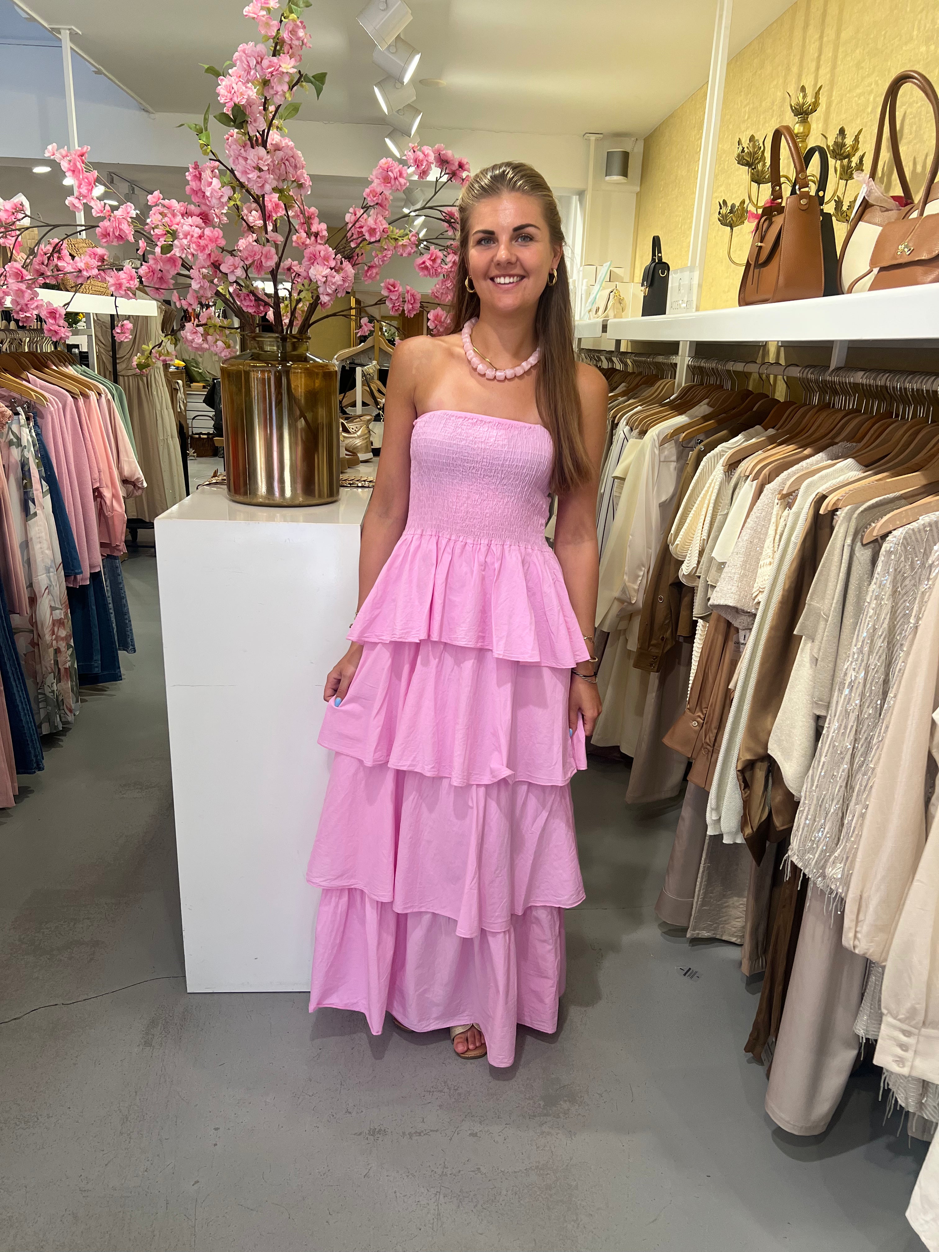 MVD Strapless Maxi Jurk Ruffle Roze