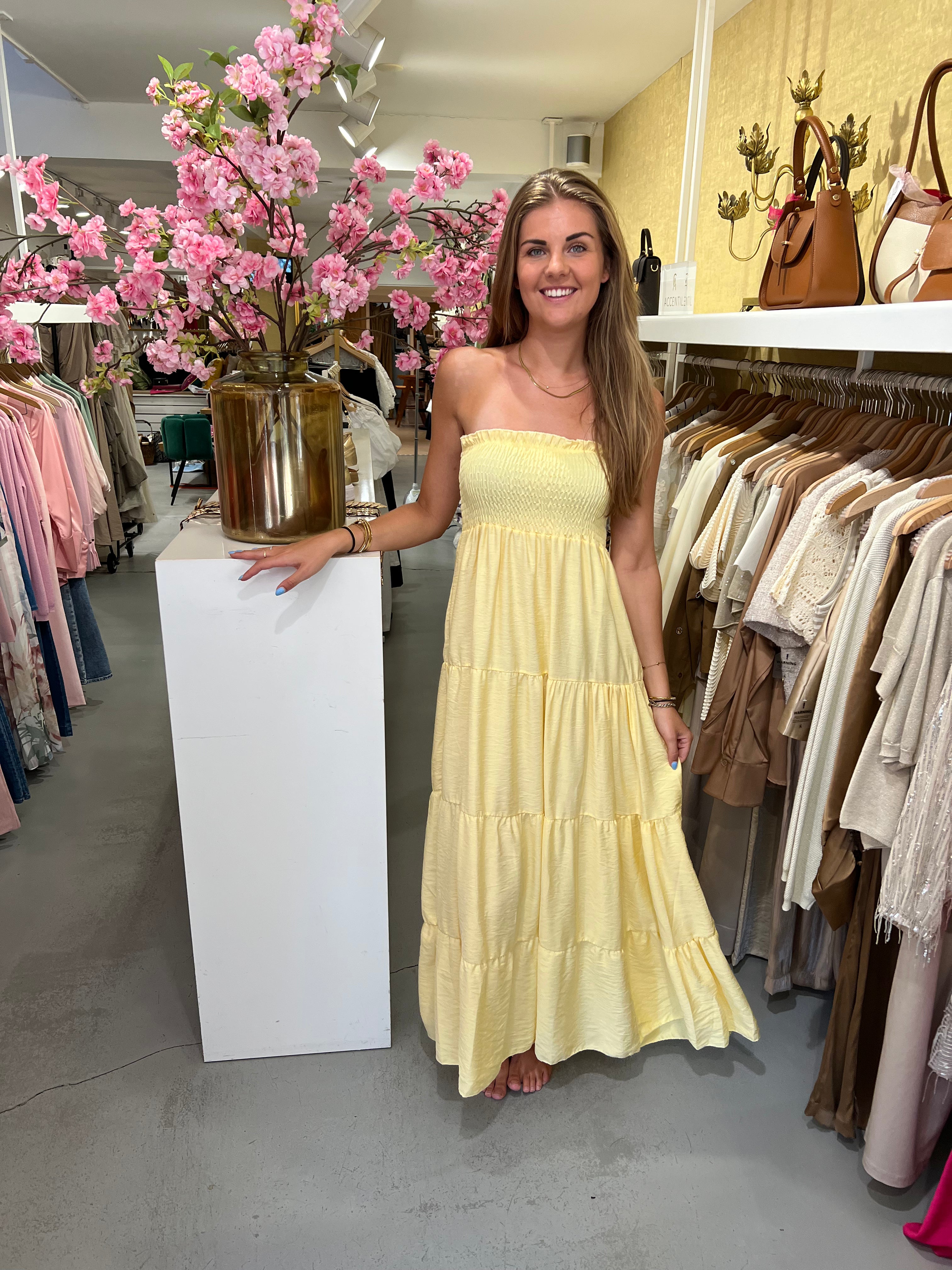 MVD Strapless Maxi Jurk Geel