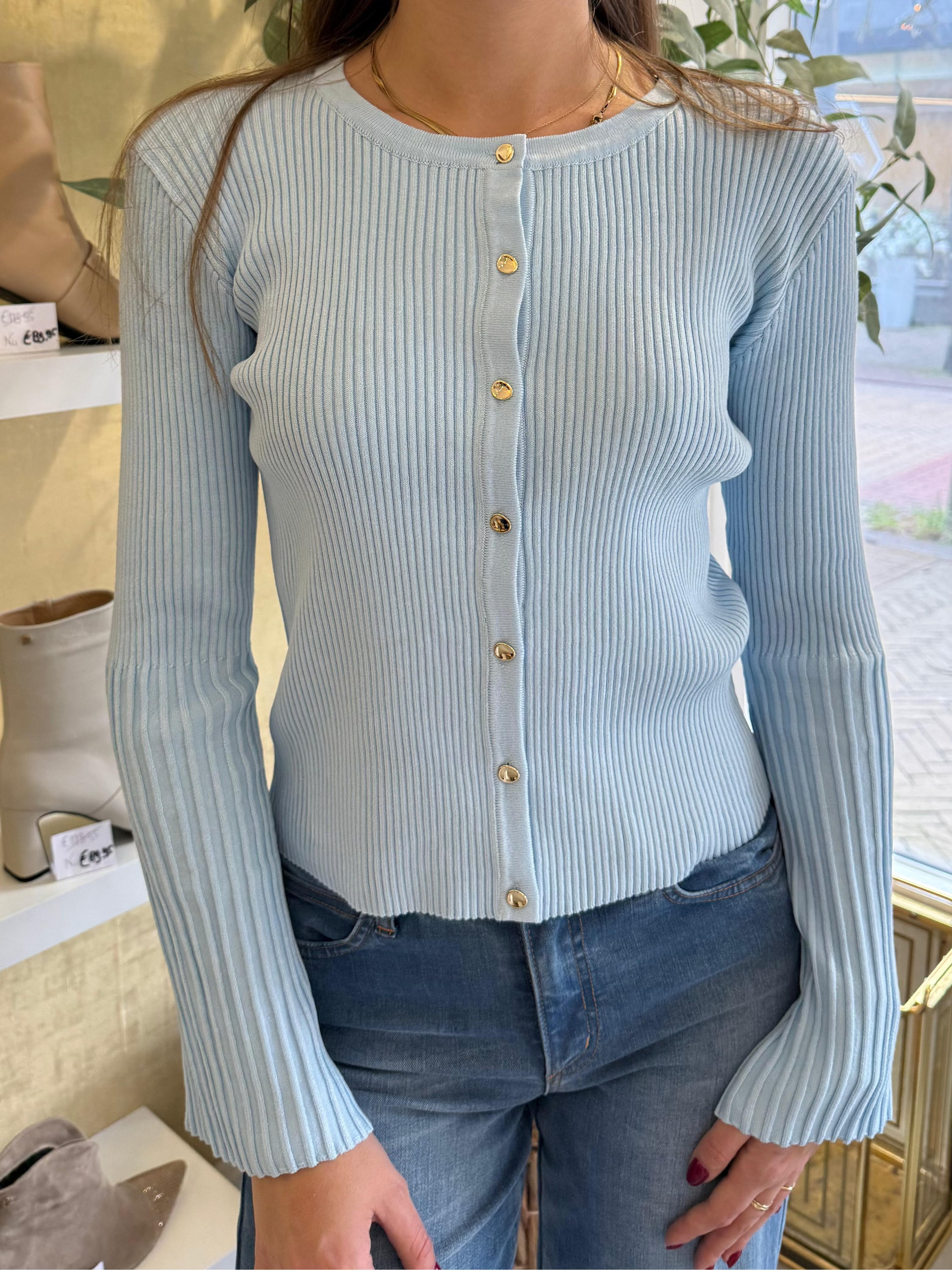 MVD Rib Top Flare Sleeve Lightblue