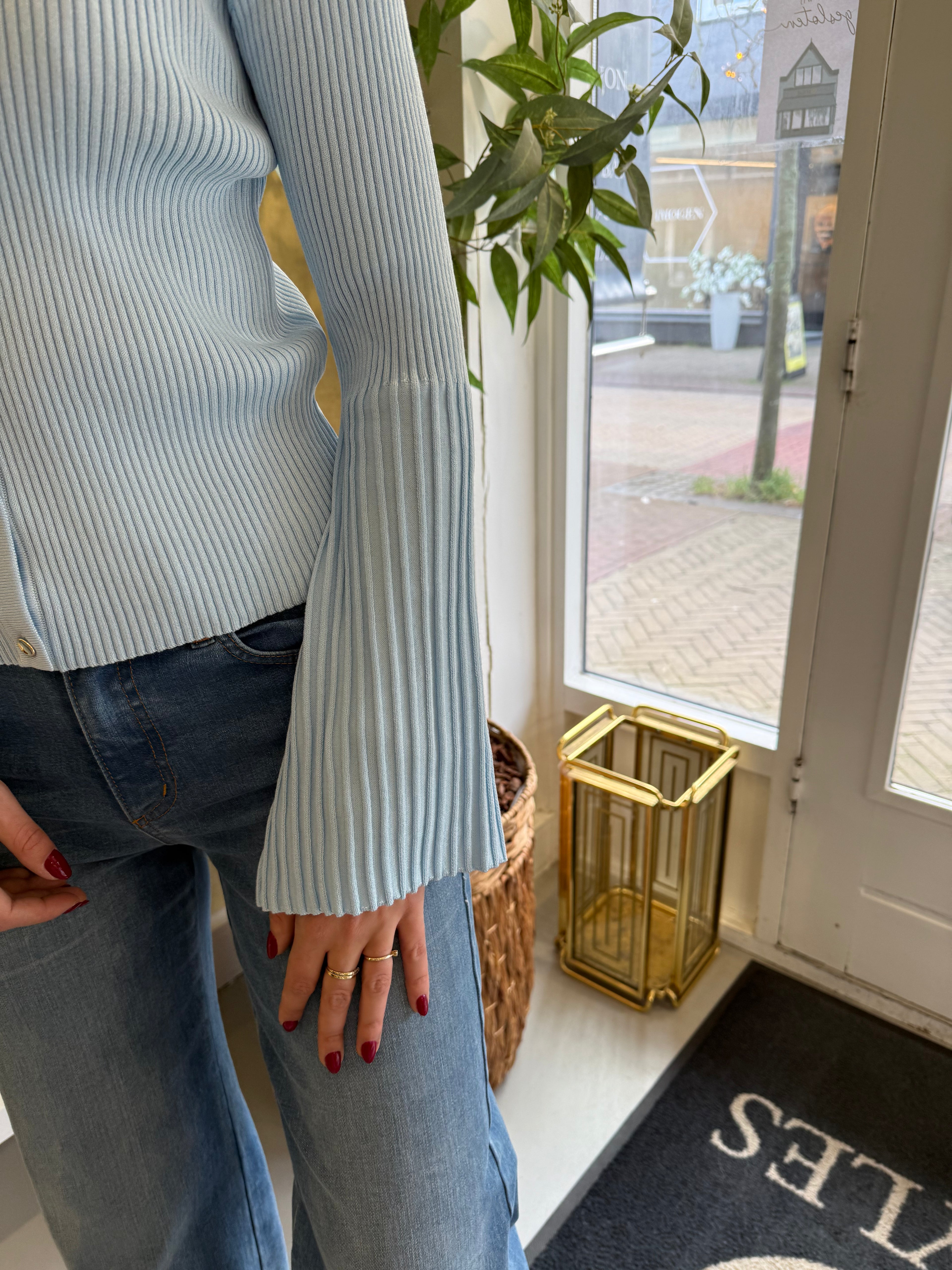 MVD Rib Top Flare Sleeve Lightblue