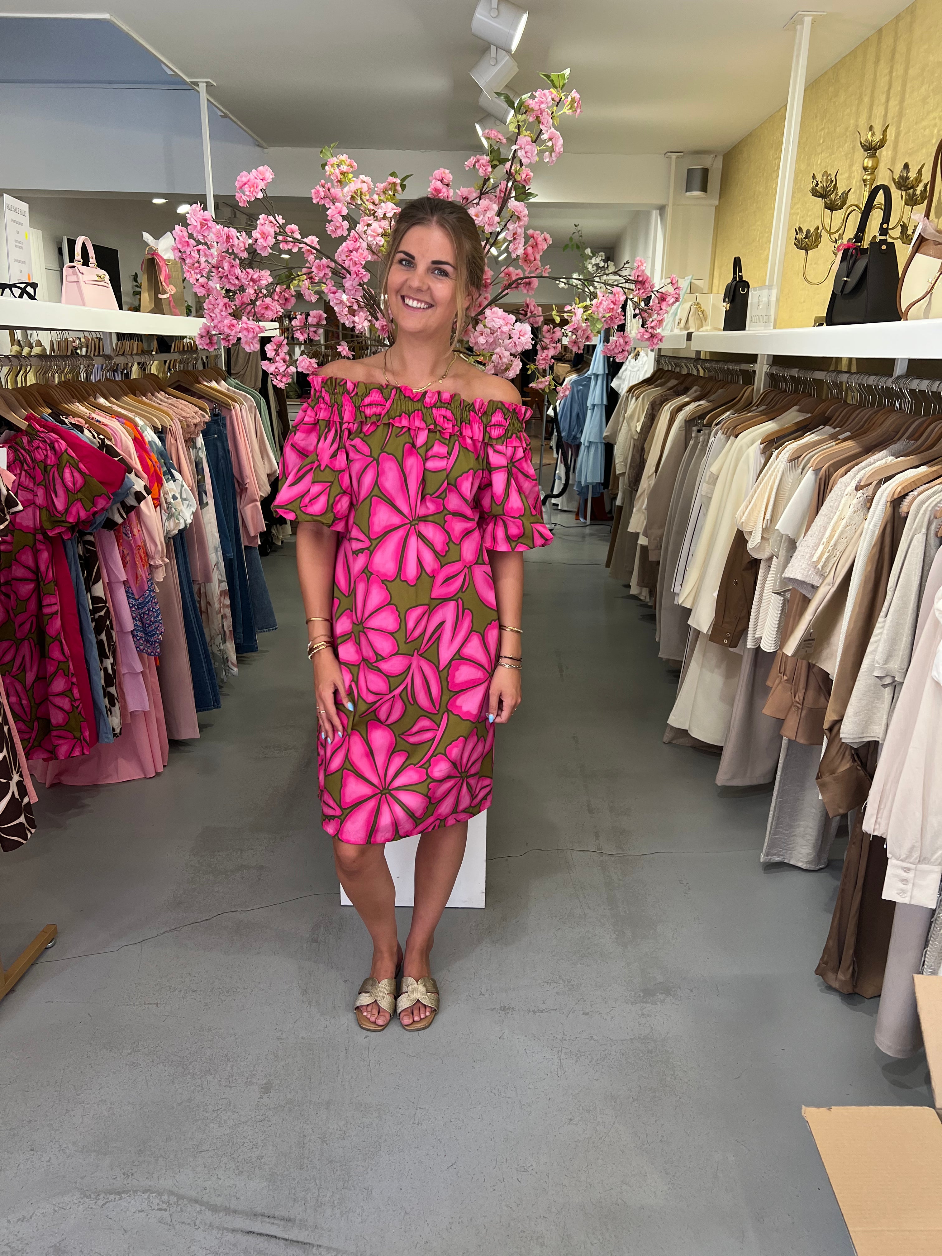 MVD Ibiza Midi Jurk Fuchsia Print
