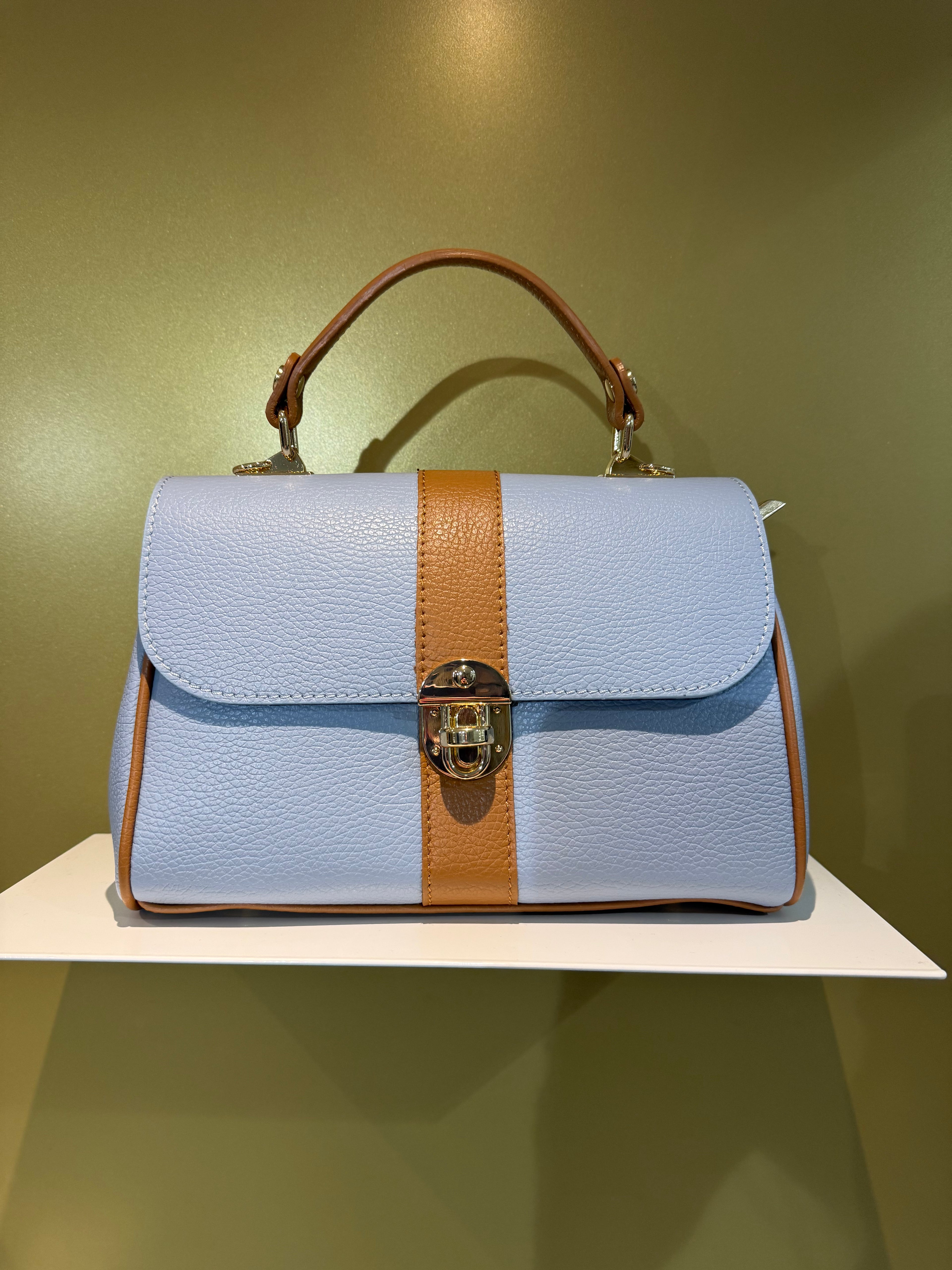 MVD Leather Classic Bag – Light Blue & Tan
